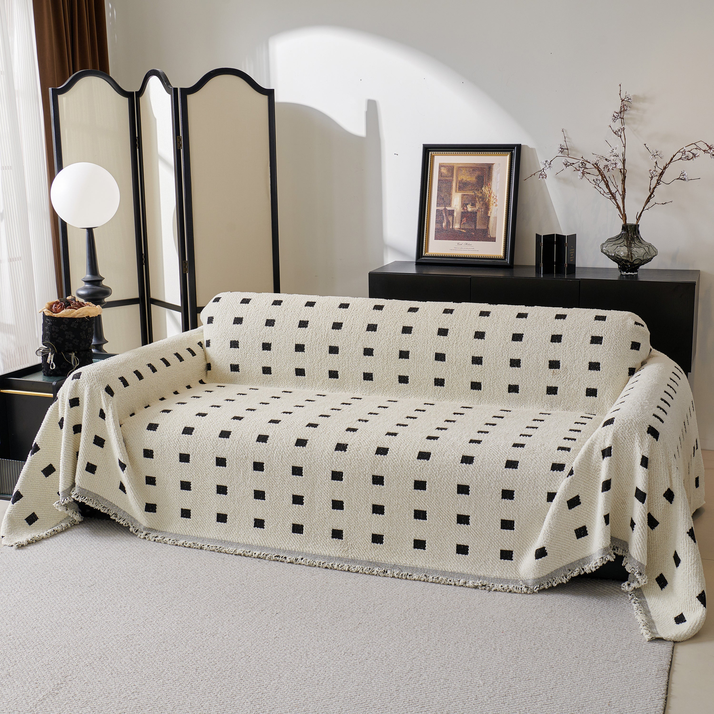 Woven Chenille Sofa Throw with Square Pattern
