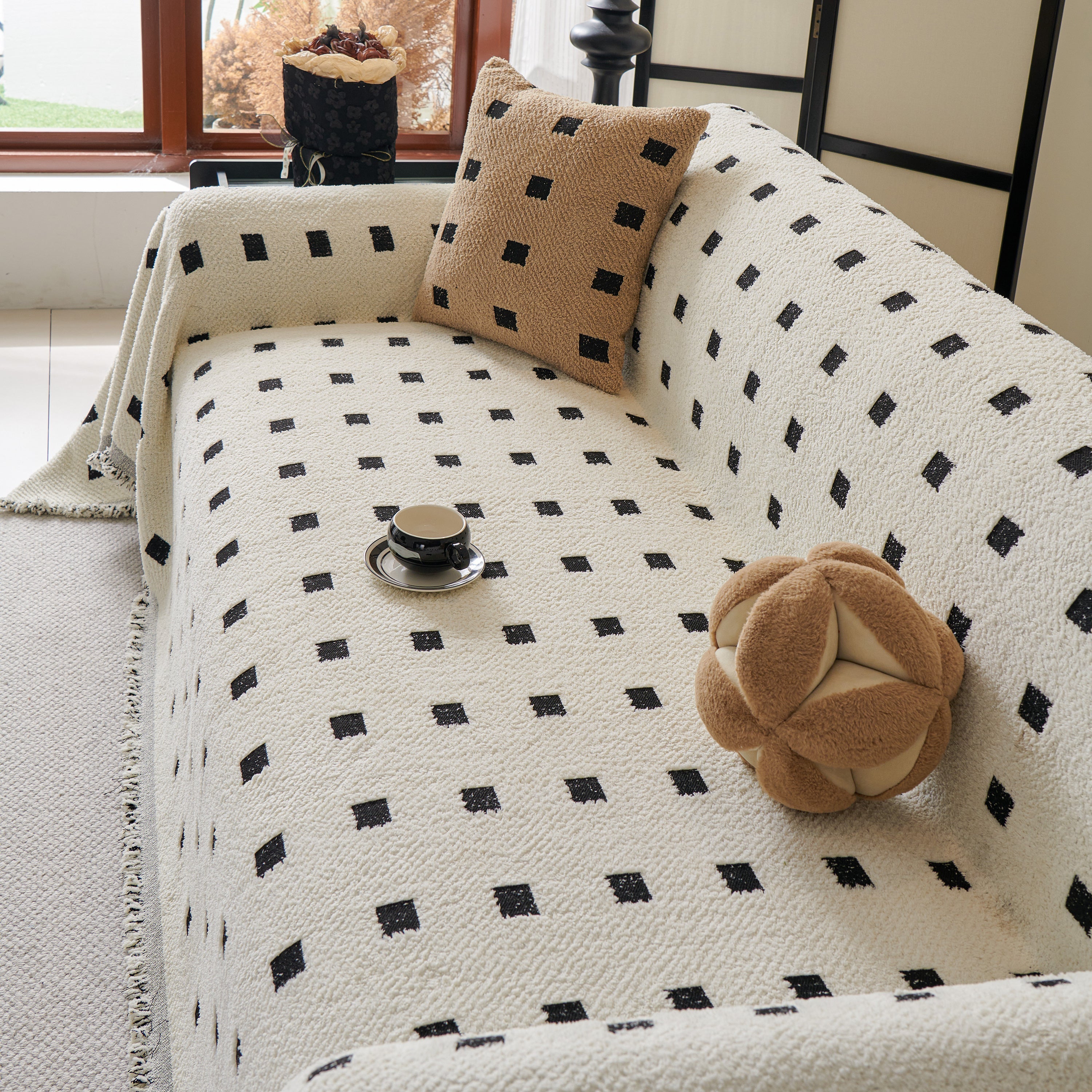 Woven Chenille Sofa Throw with Square Pattern
