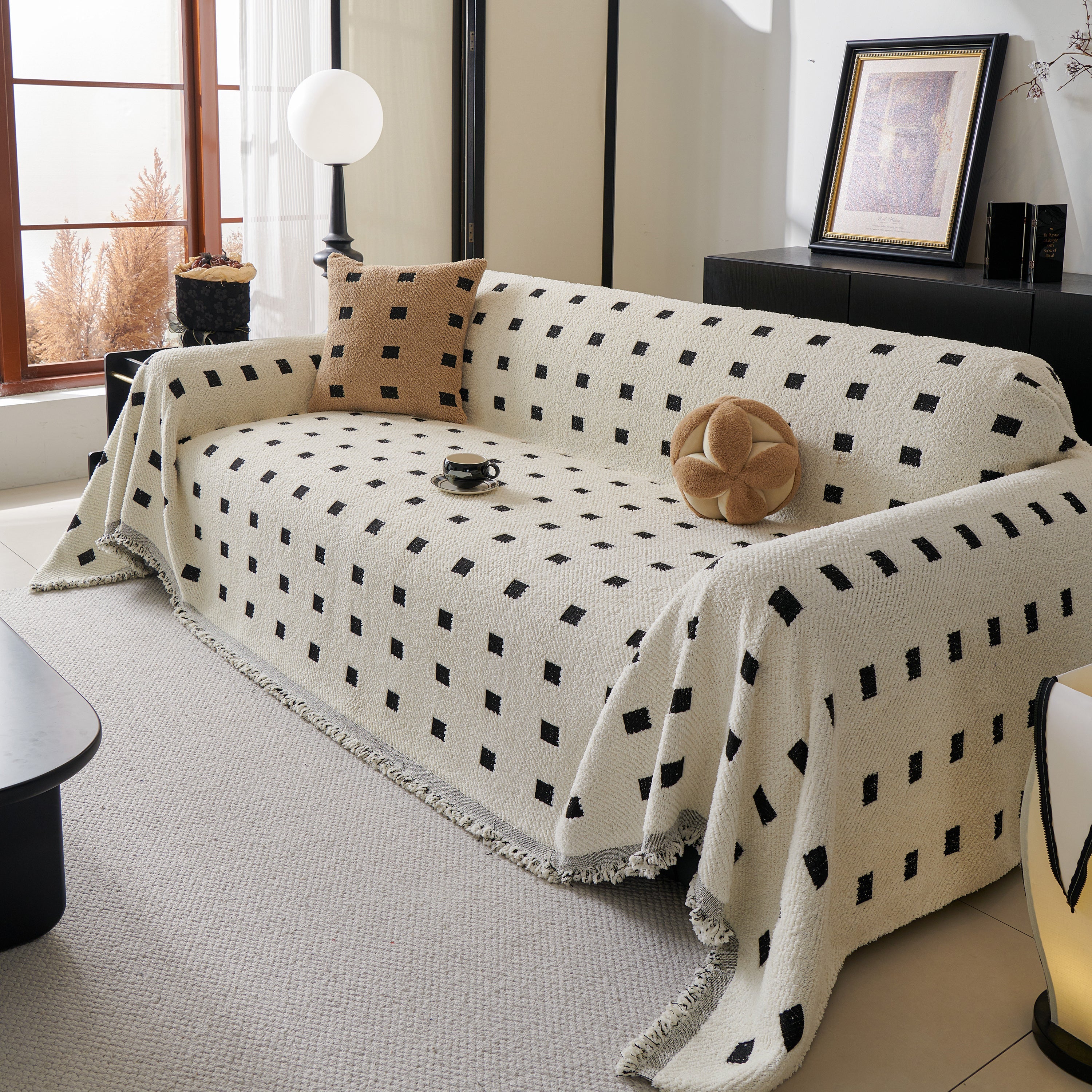 Woven Chenille Sofa Throw with Square Pattern
