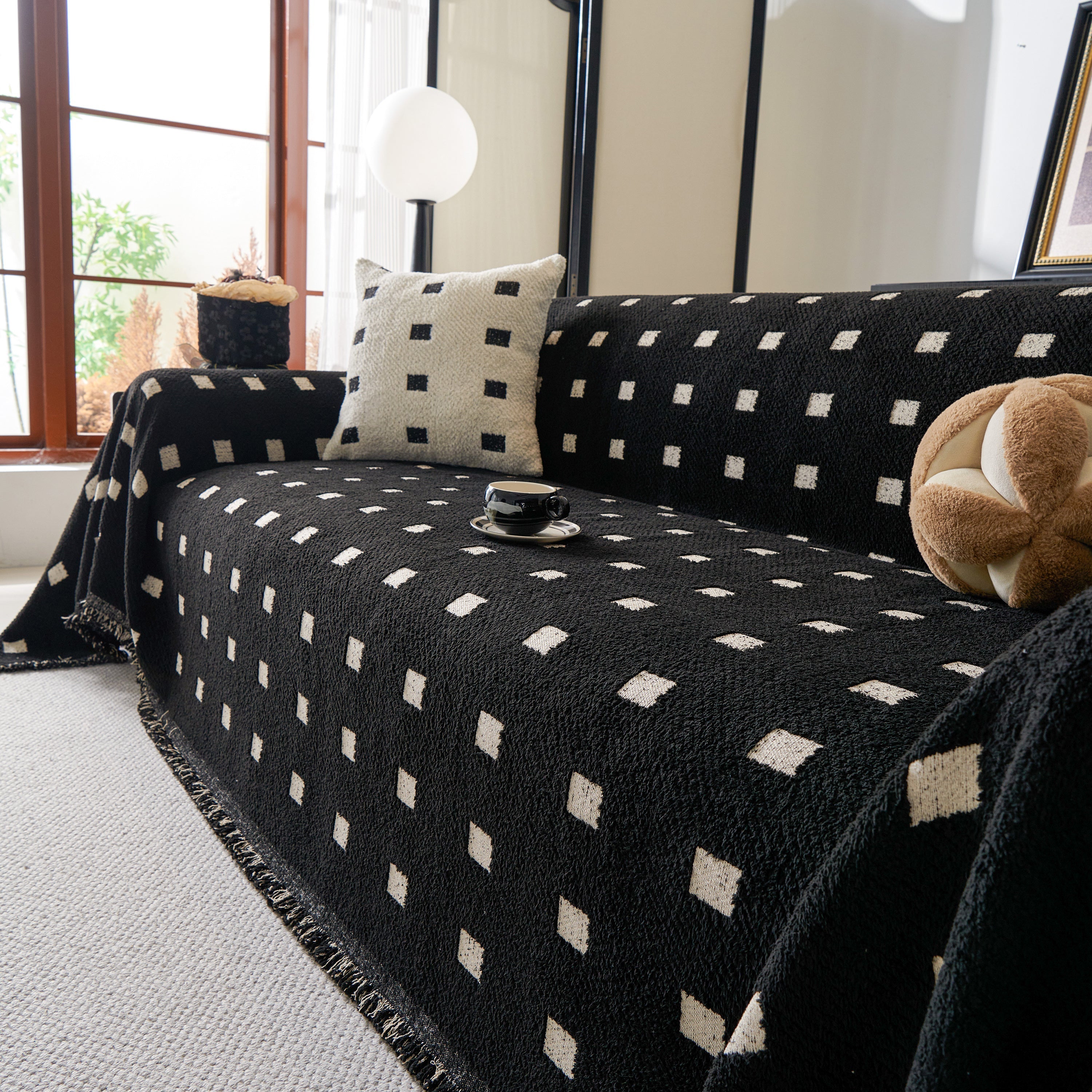 Woven Chenille Sofa Throw with Square Pattern