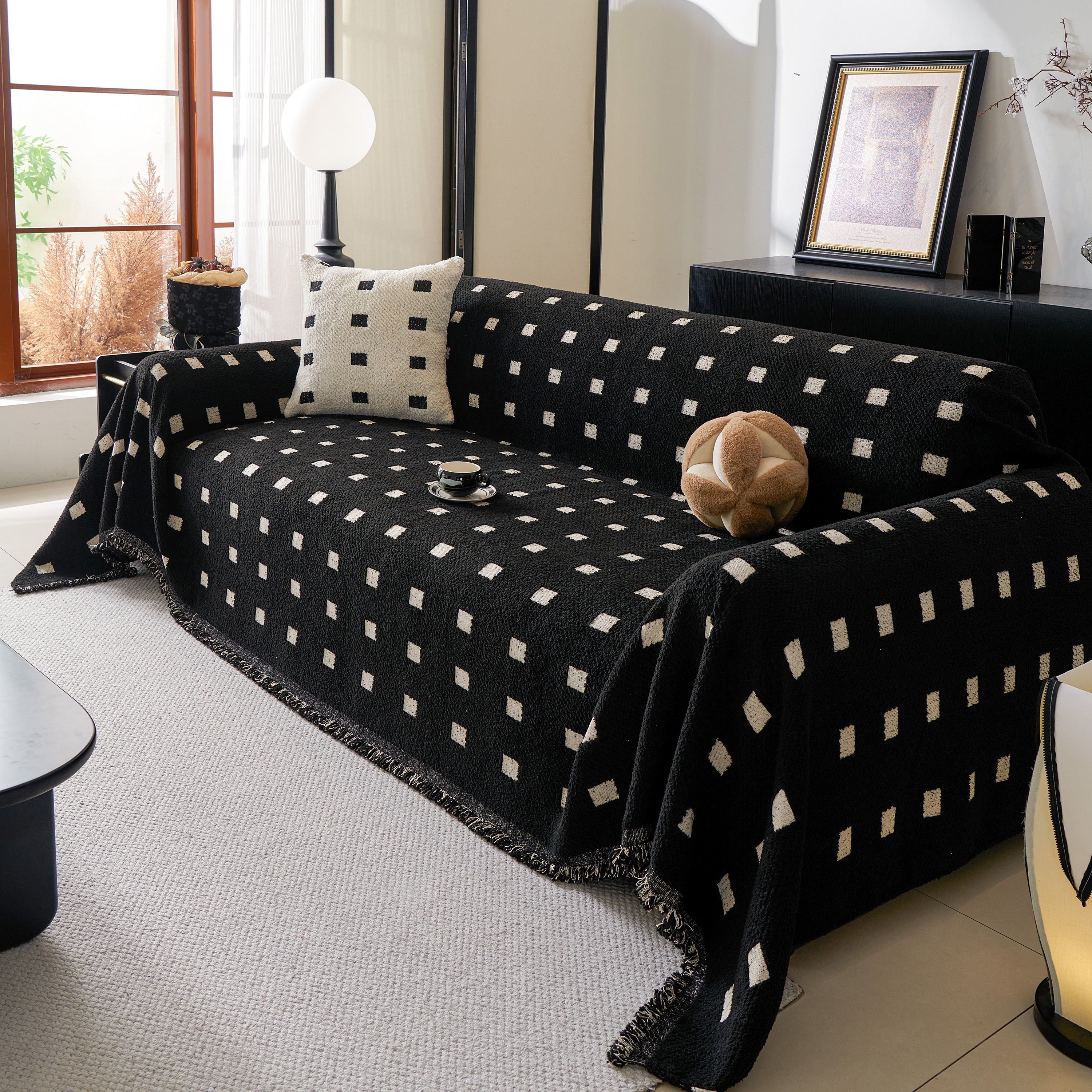 Woven Chenille Sofa Throw with Square Pattern