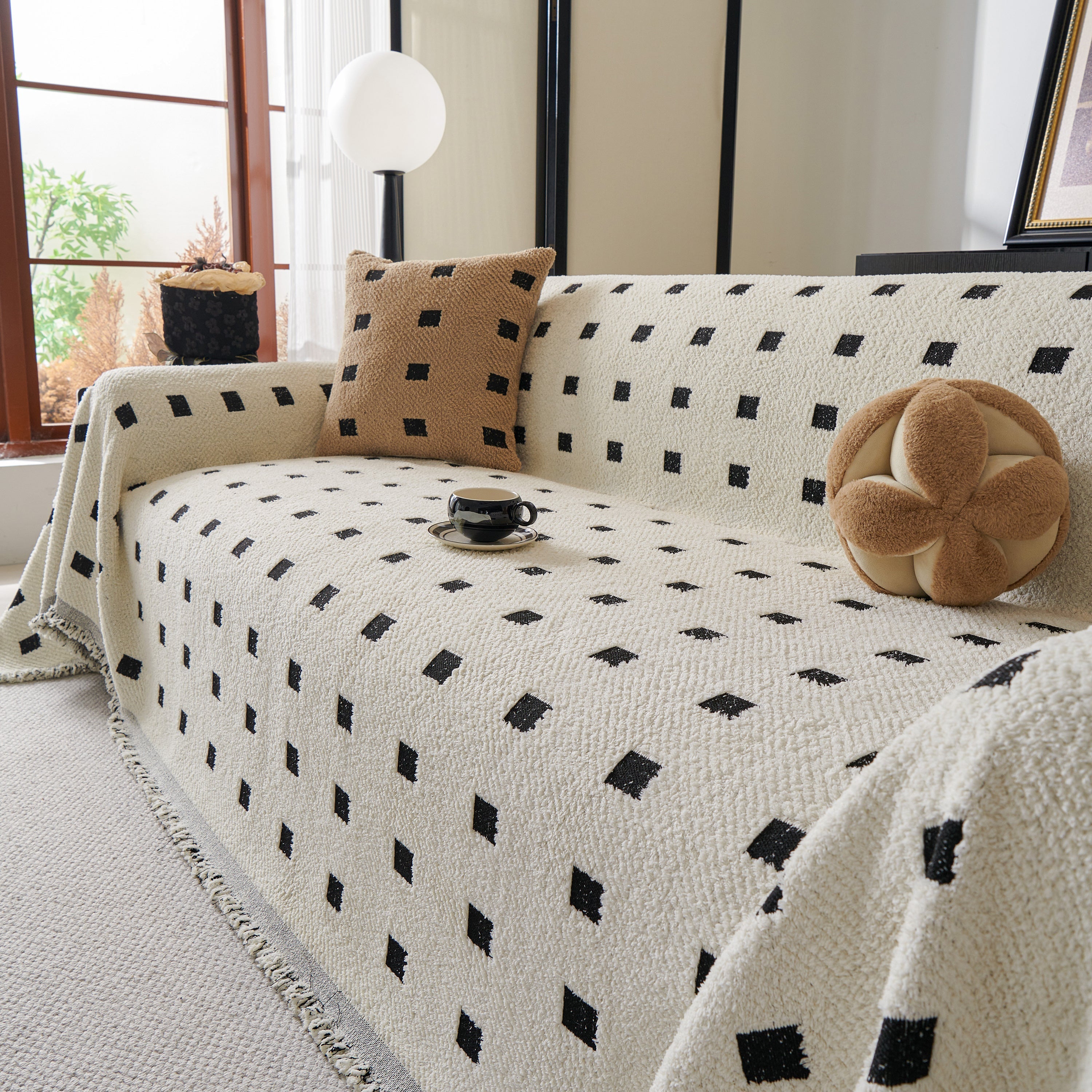 Woven Chenille Sofa Throw with Square Pattern