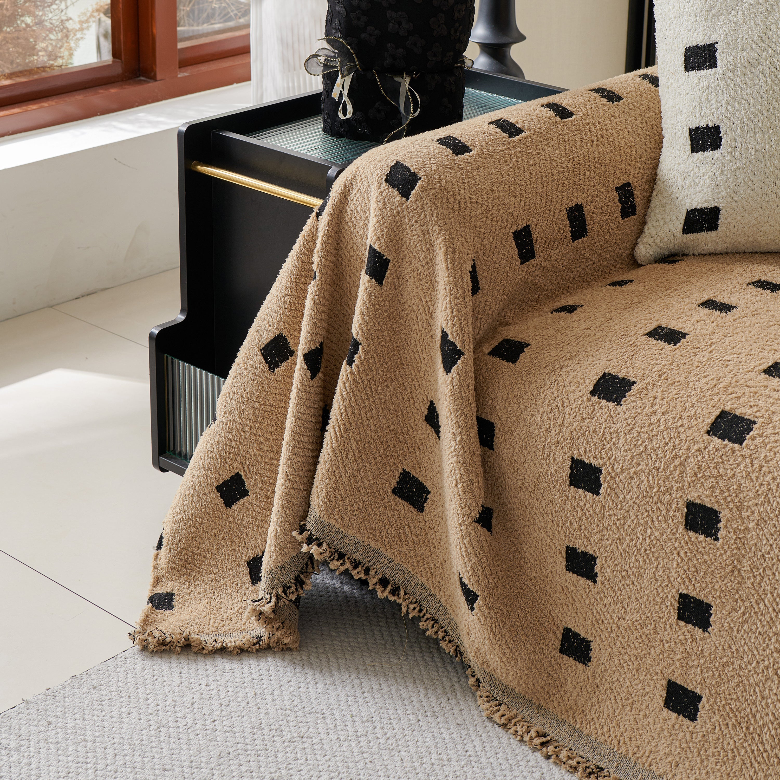 Woven Chenille Sofa Throw with Square Pattern