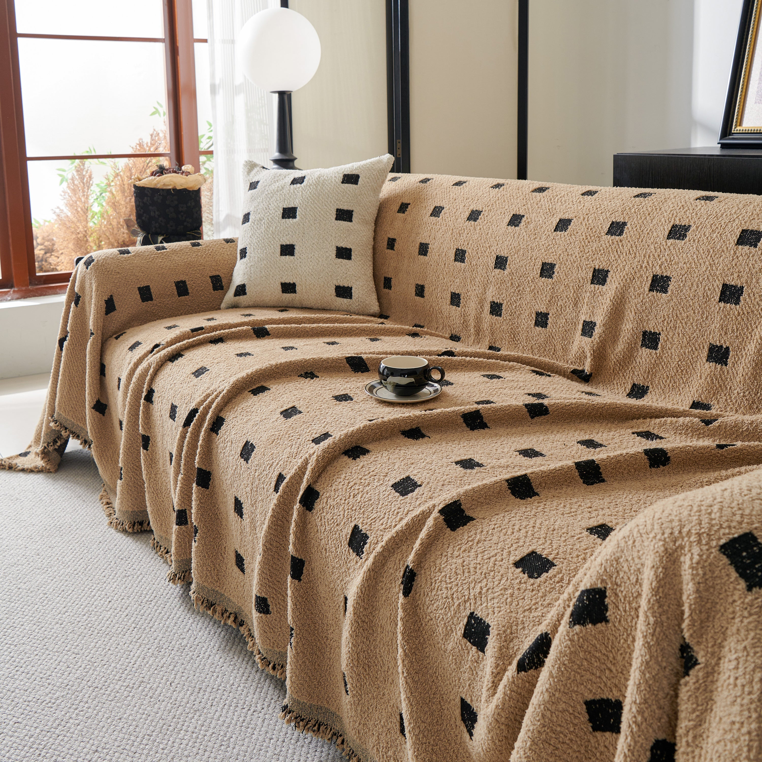 Woven Chenille Sofa Throw with Square Pattern