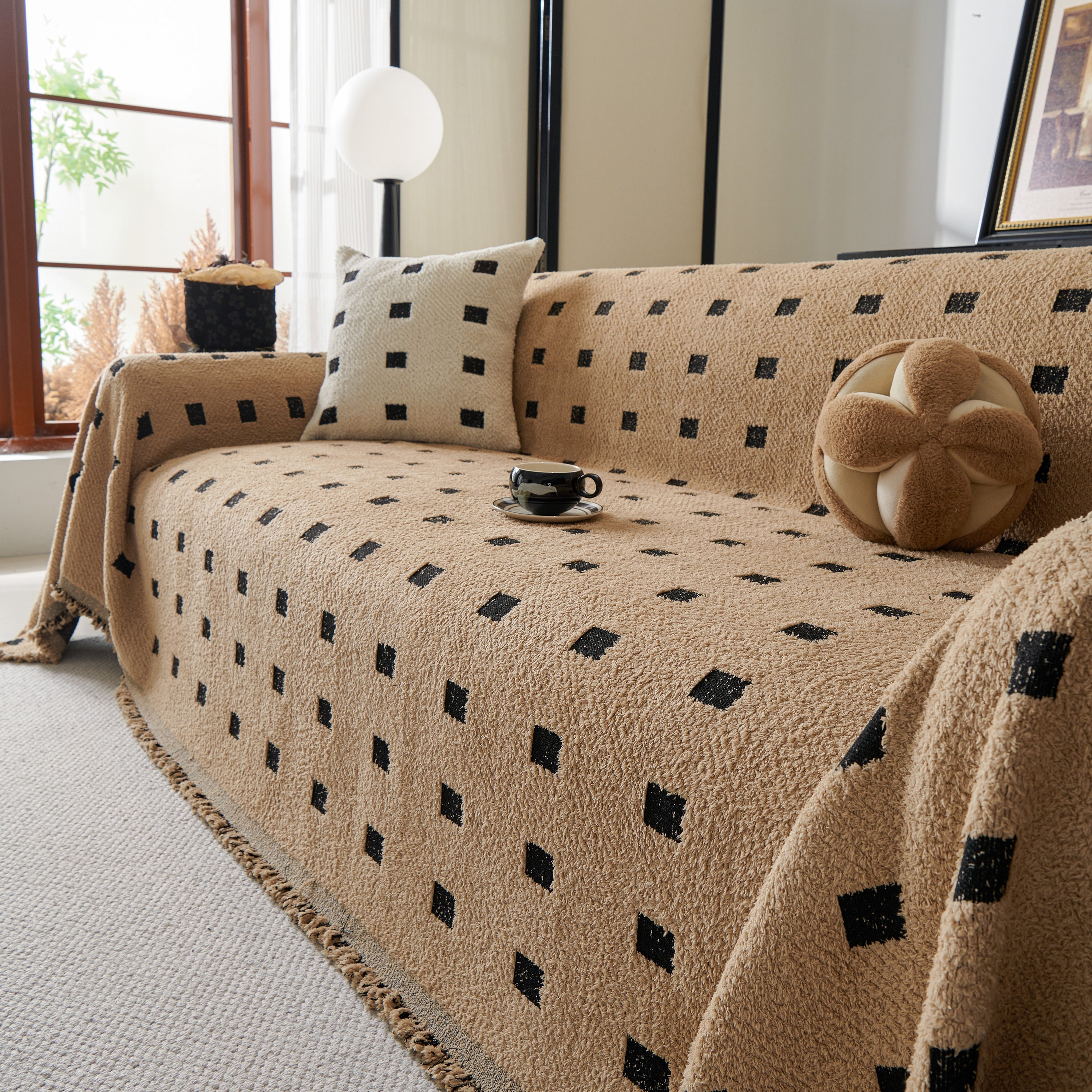 Woven Chenille Sofa Throw with Square Pattern
