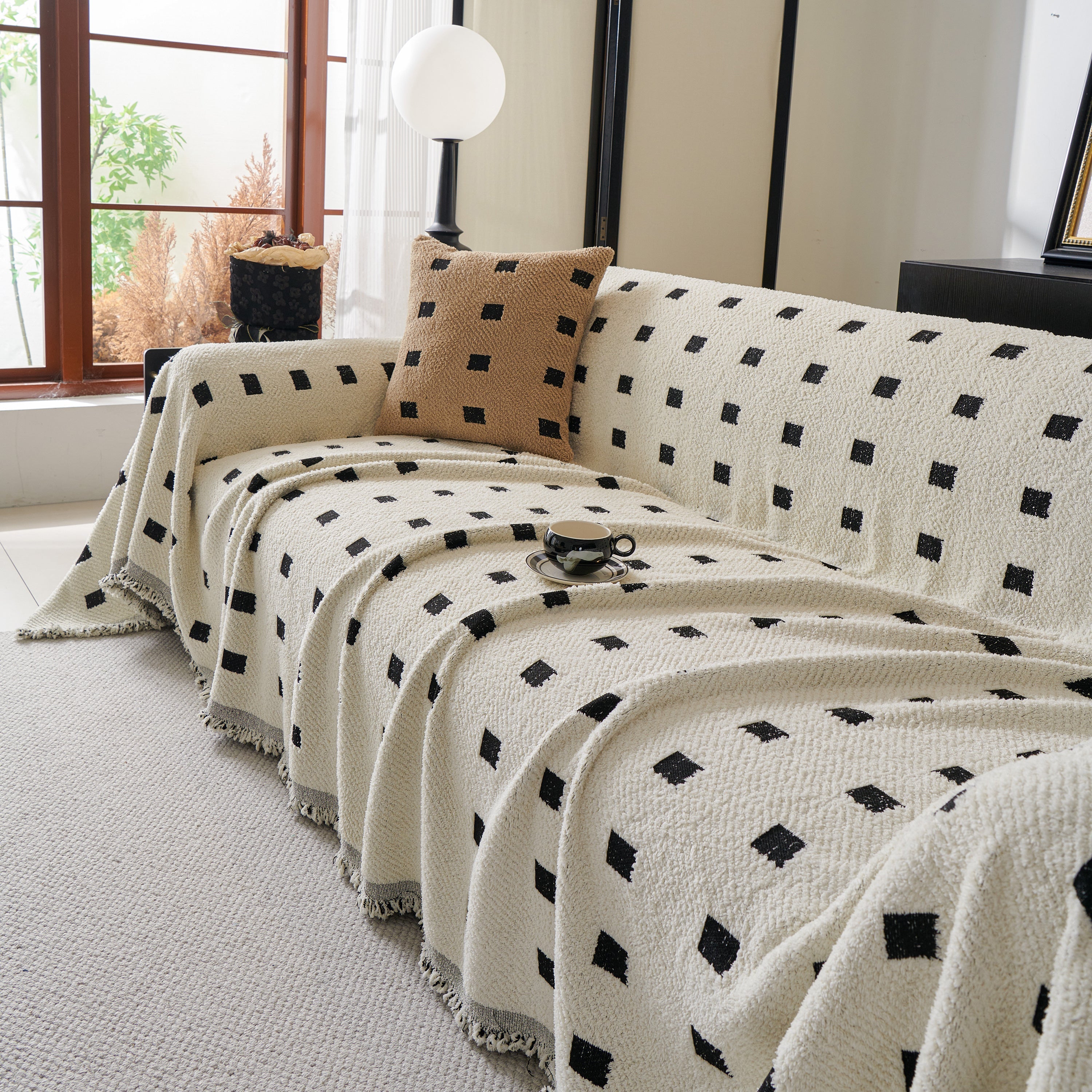 Woven Chenille Sofa Throw with Square Pattern