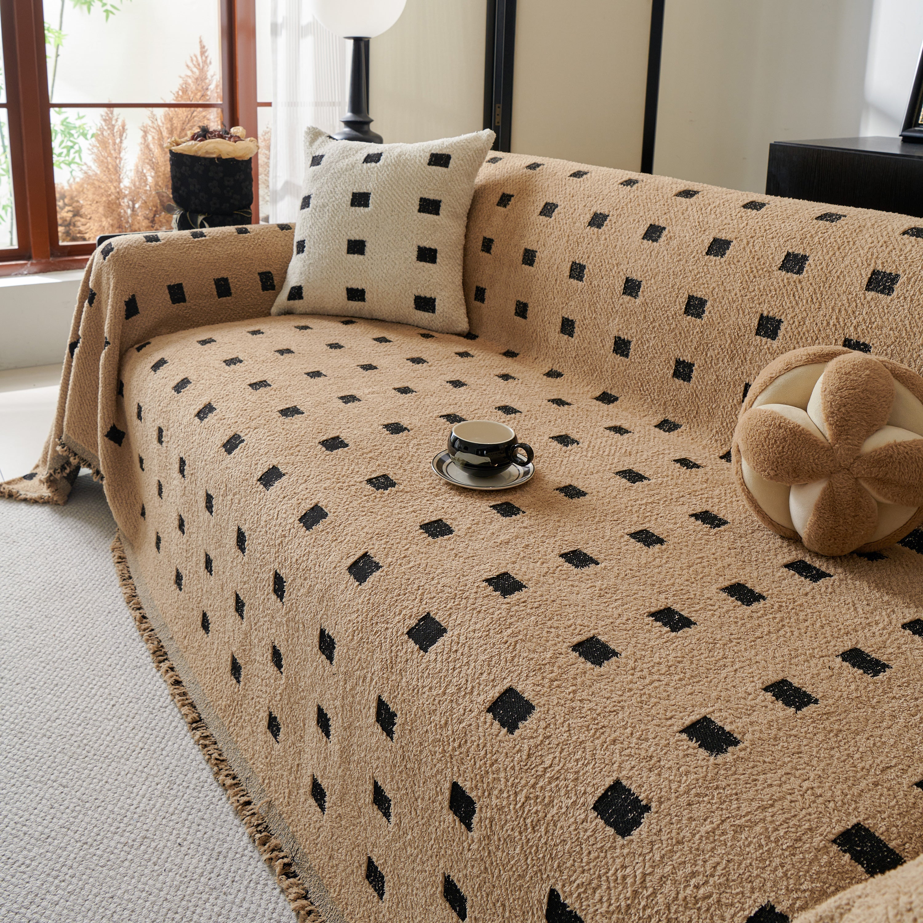 Woven Chenille Sofa Throw with Square Pattern