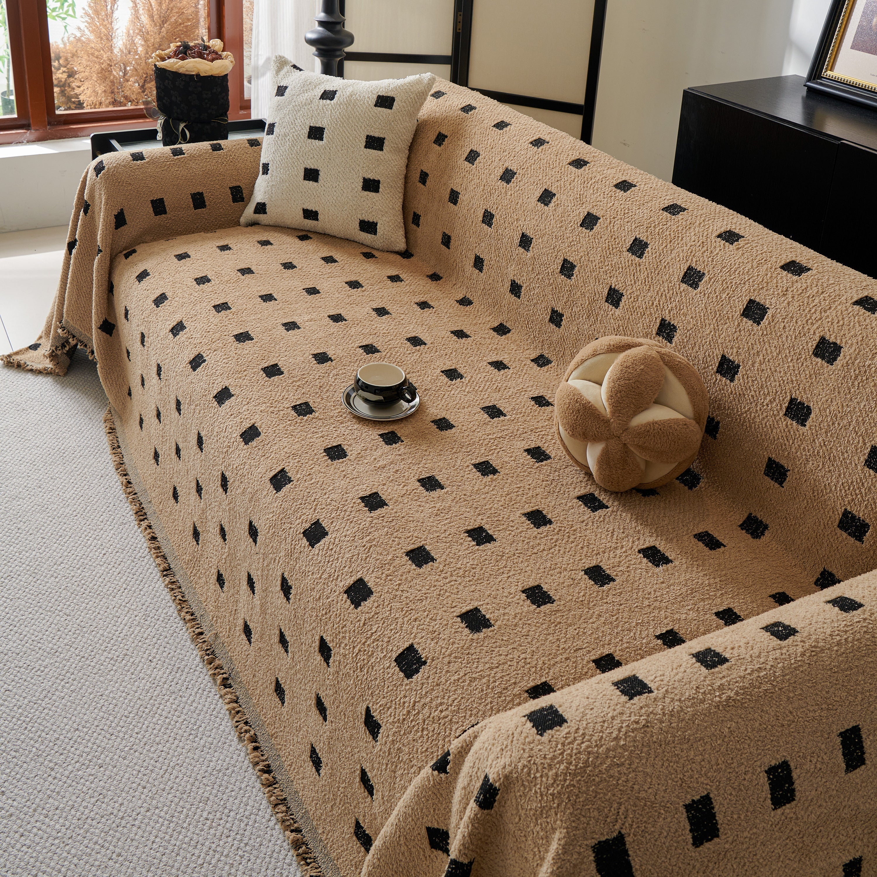 Woven Chenille Sofa Throw with Square Pattern