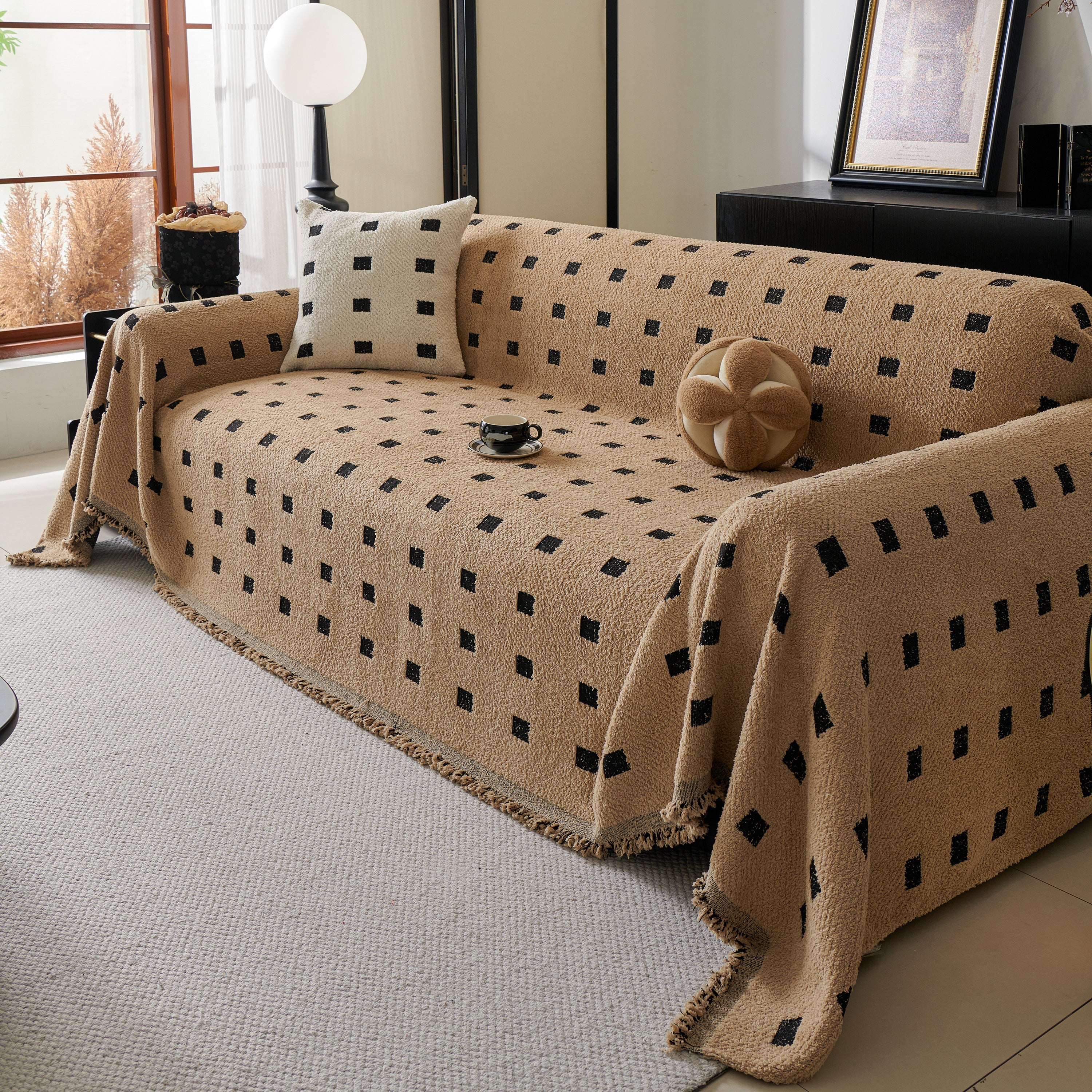 Woven Chenille Sofa Throw with Square Pattern