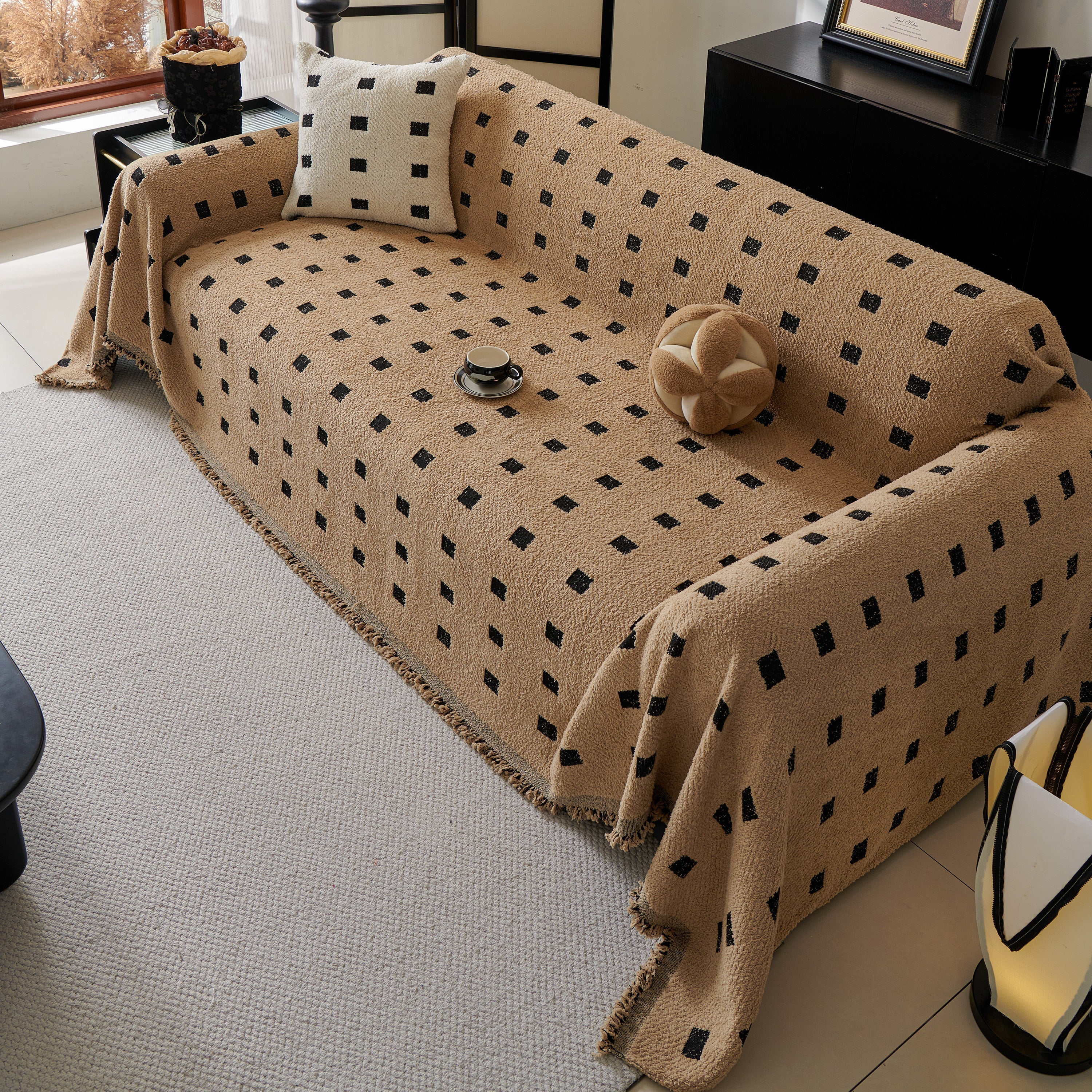 Woven Chenille Sofa Throw with Square Pattern