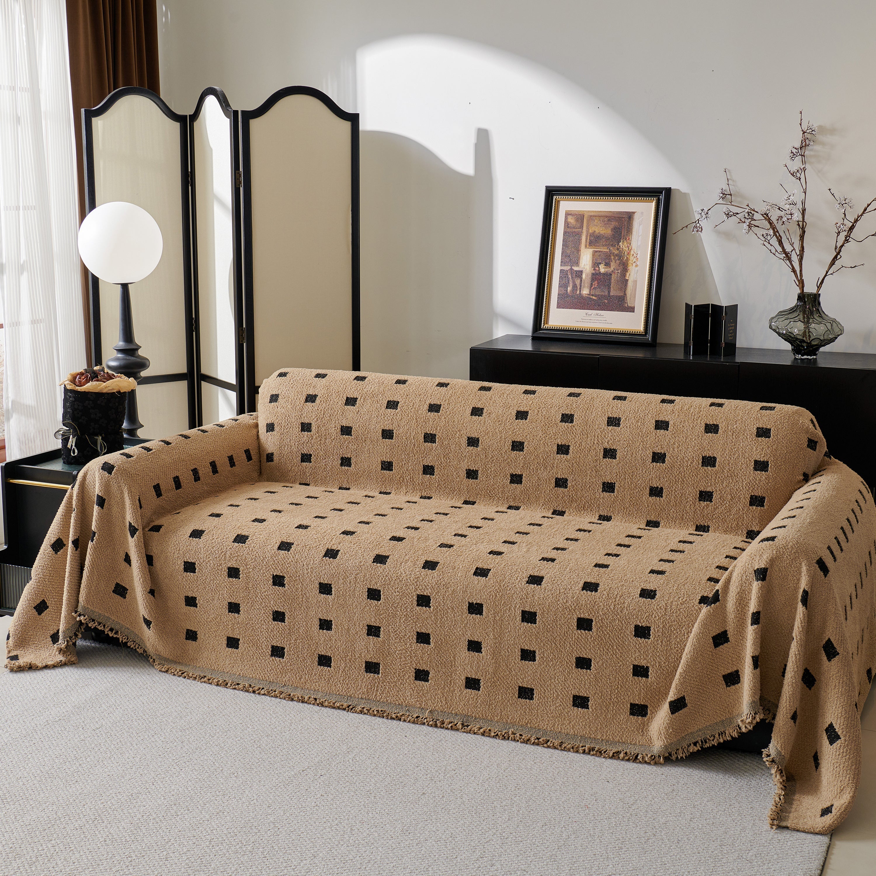 Woven Chenille Sofa Throw with Square Pattern