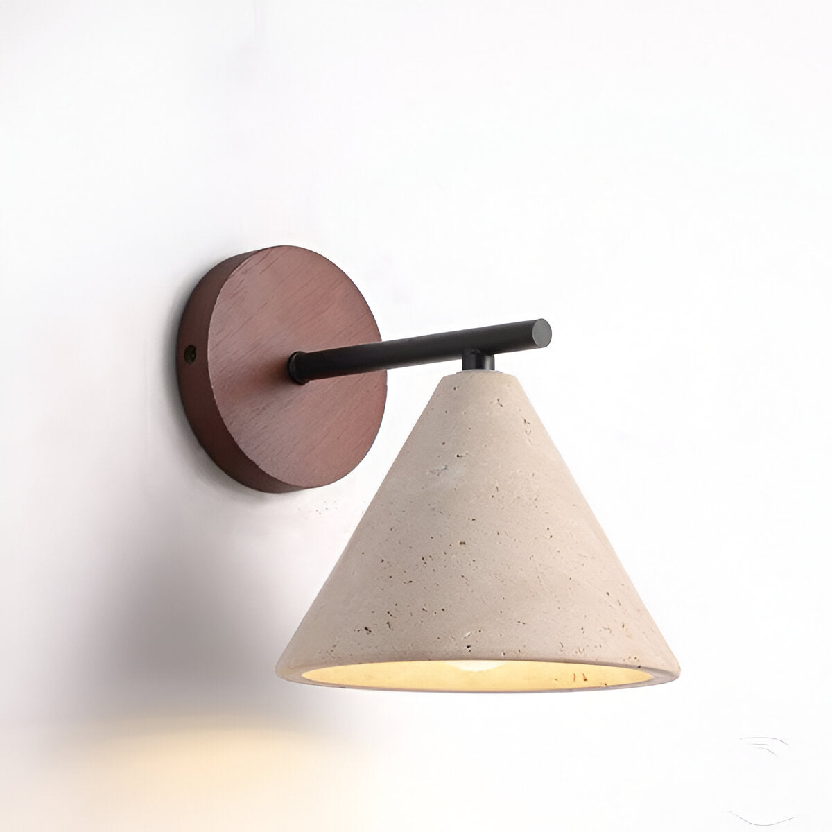 Travertine Cone Wall Sconce with Wood Base
