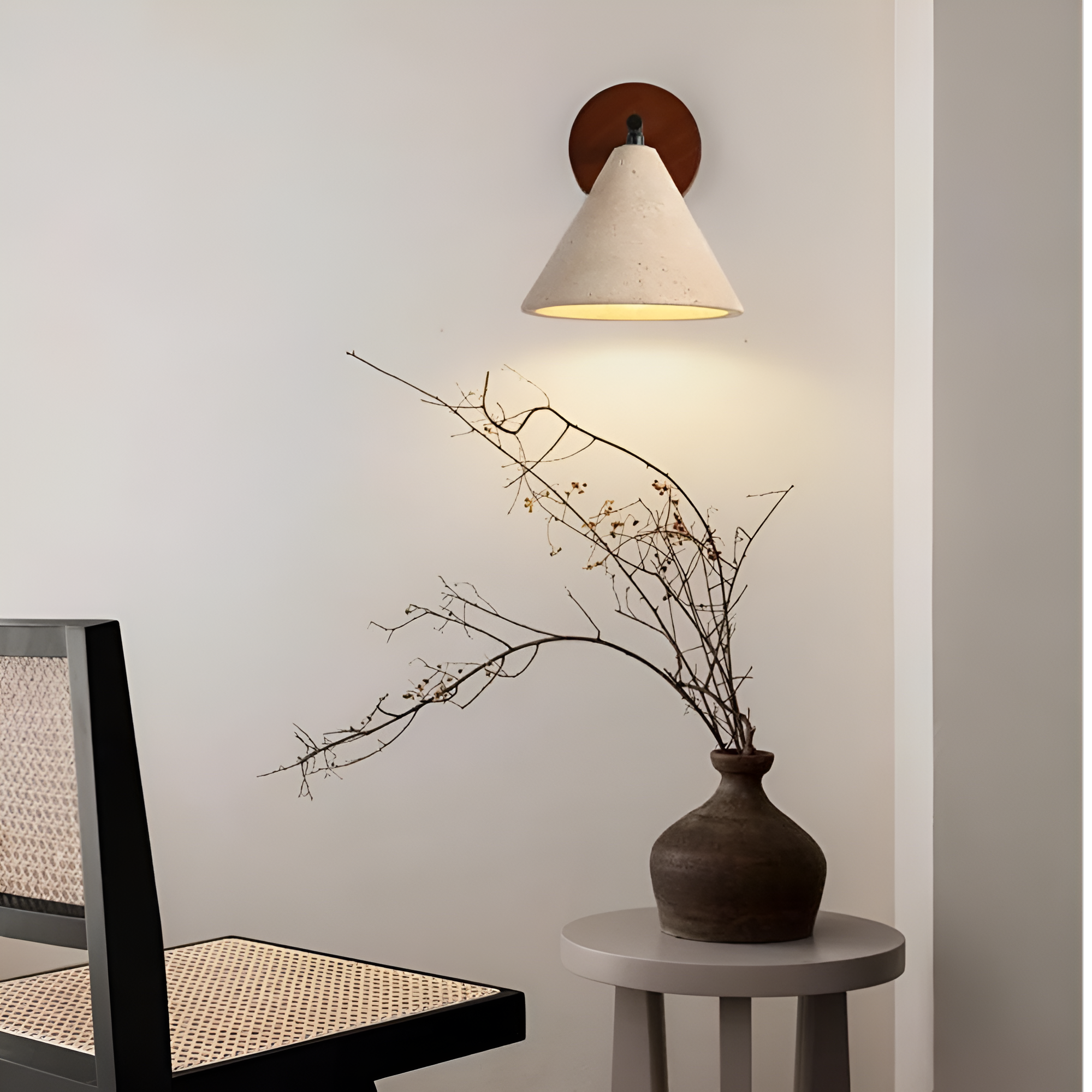 Travertine Cone Wall Sconce with Wood Base