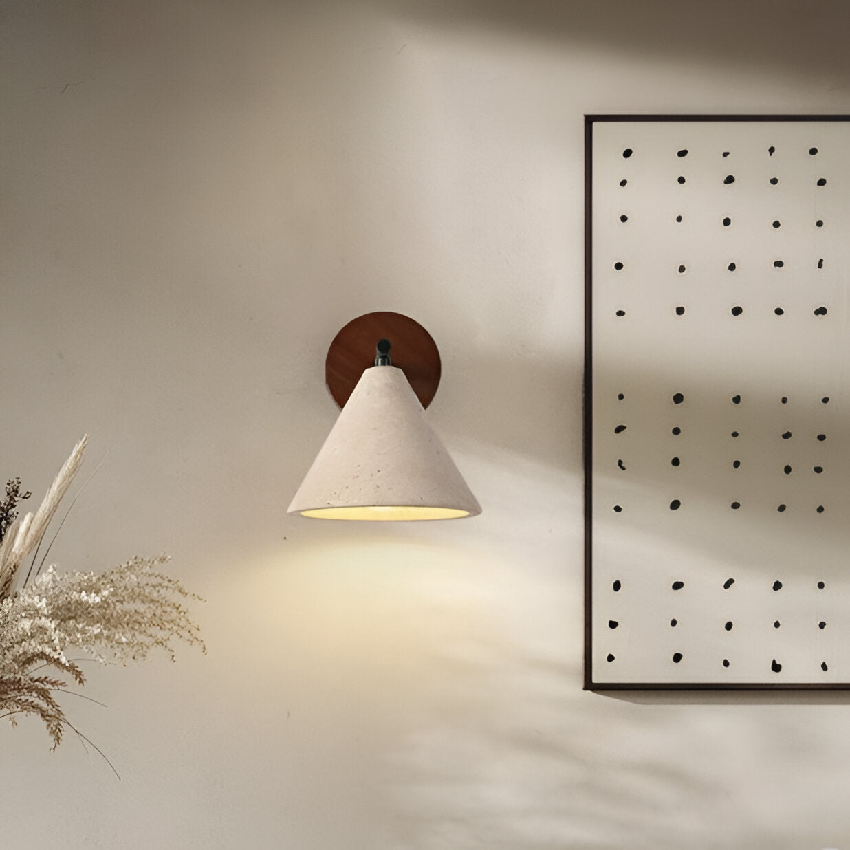 Travertine Cone Wall Sconce with Wood Base
