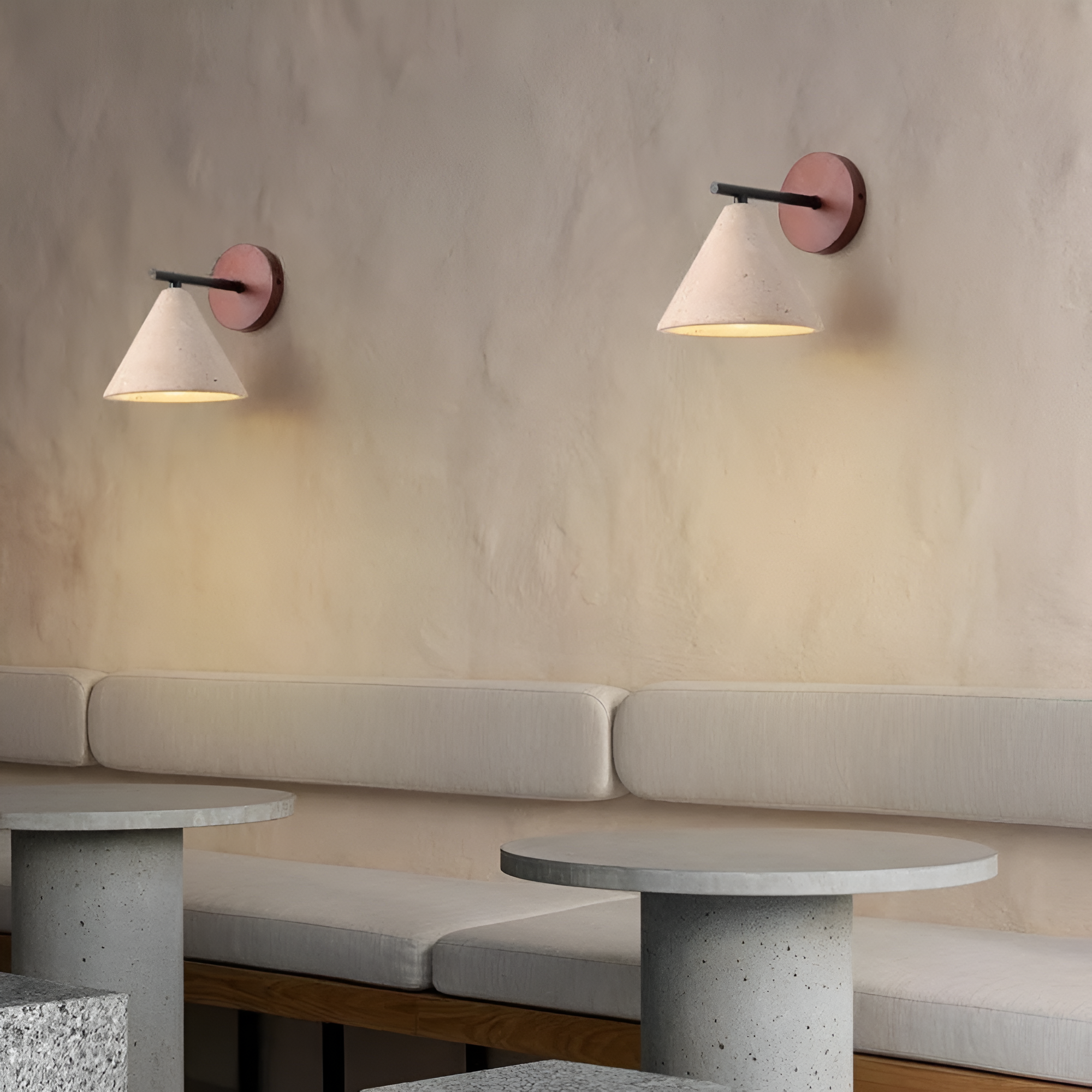 Travertine Cone Wall Sconce with Wood Base