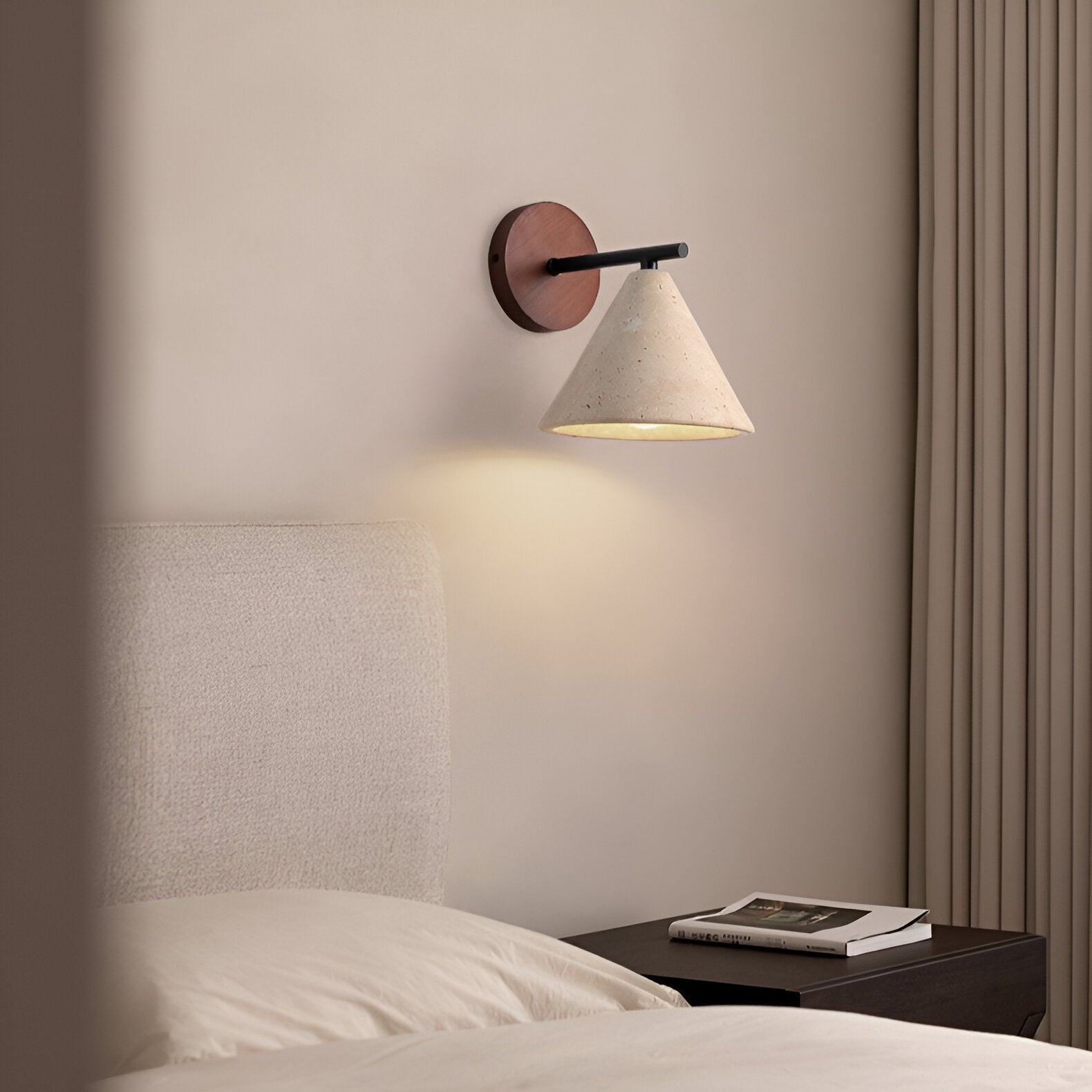 Travertine Cone Wall Sconce with Wood Base