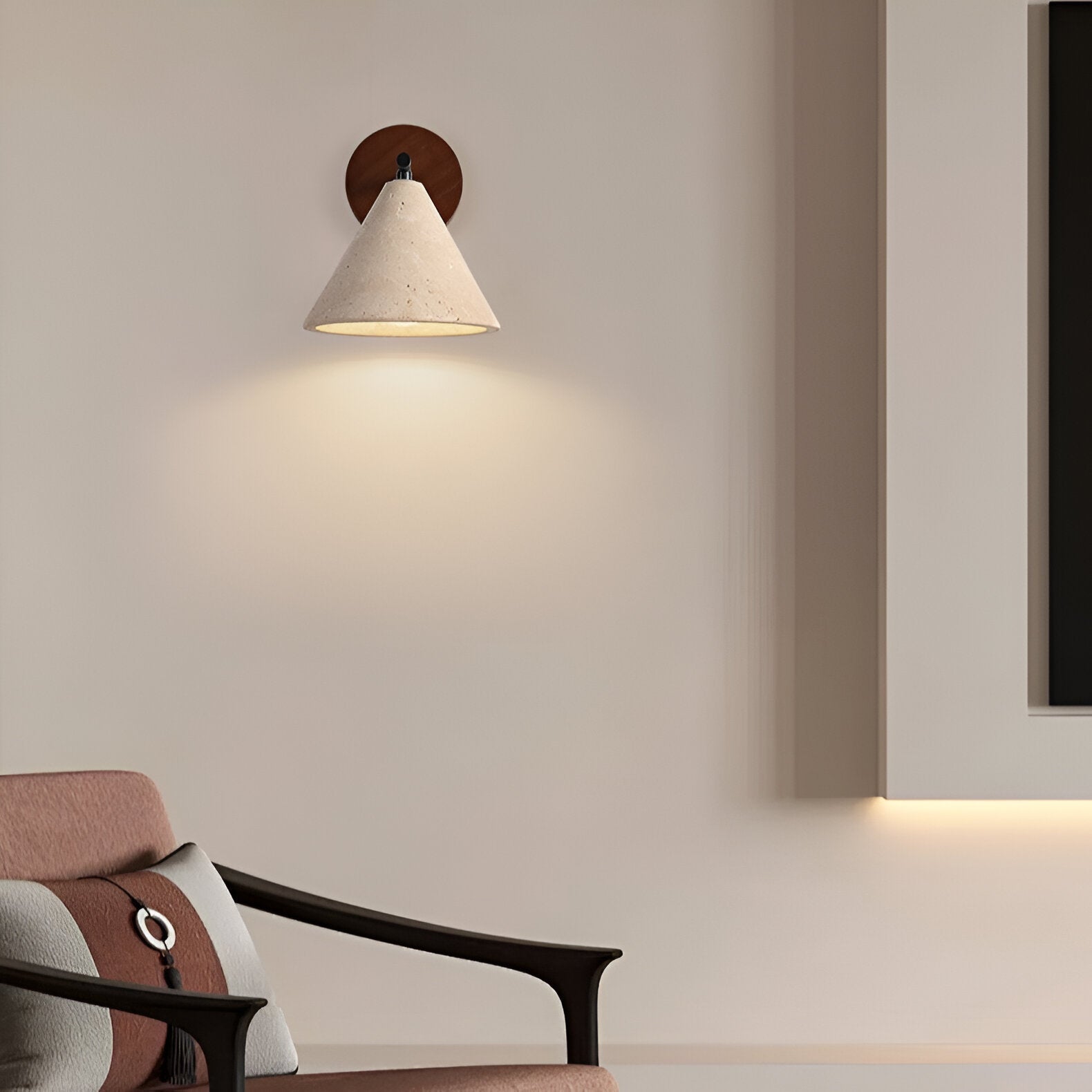 Travertine Cone Wall Sconce with Wood Base