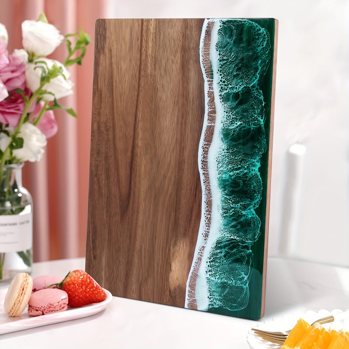 Acacia Wood Resin Chopping Board With Ocean Inlay For Serving And Cutting - Image 8