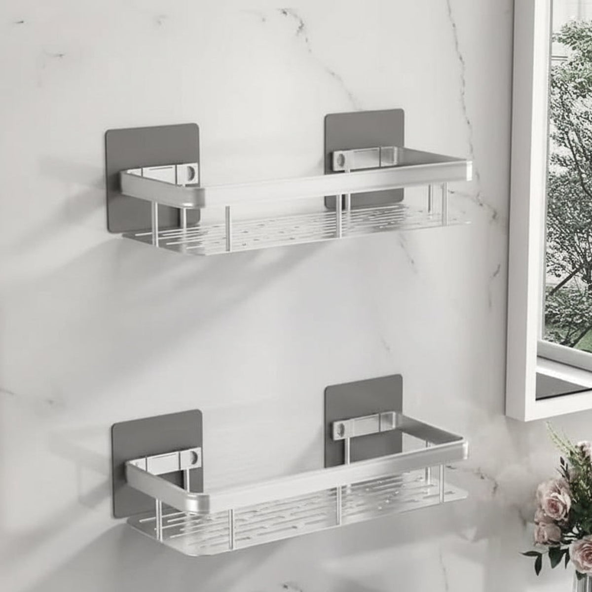Adhesive Bathroom Shelf Drill-Free Stainless Steel Shower Caddy For Shampoo And Toiletries - Image 9