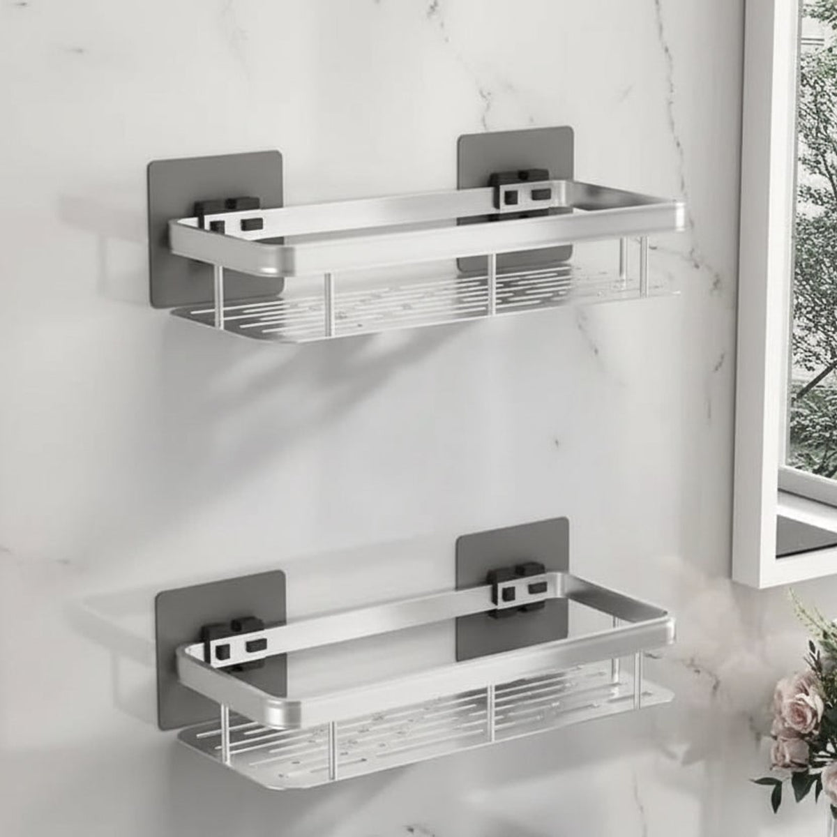 Adhesive Bathroom Shelf Drill-Free Stainless Steel Shower Caddy For Shampoo And Toiletries - Image 7