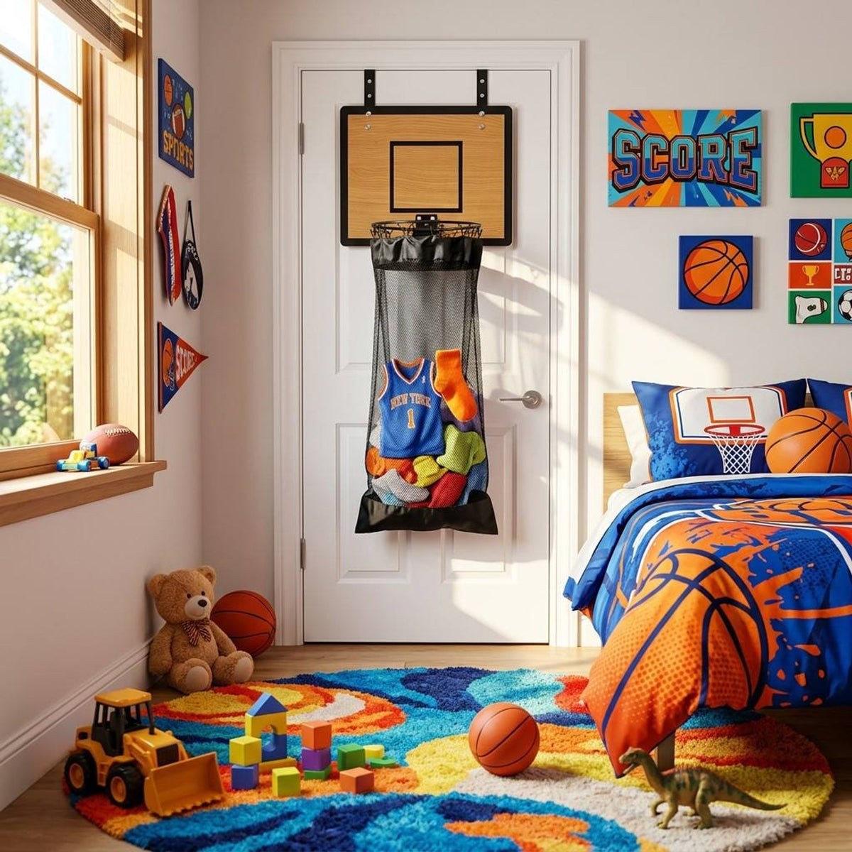 Basketball Hoop Hanging Storage Organizer For Laundry And Toys - Image 4