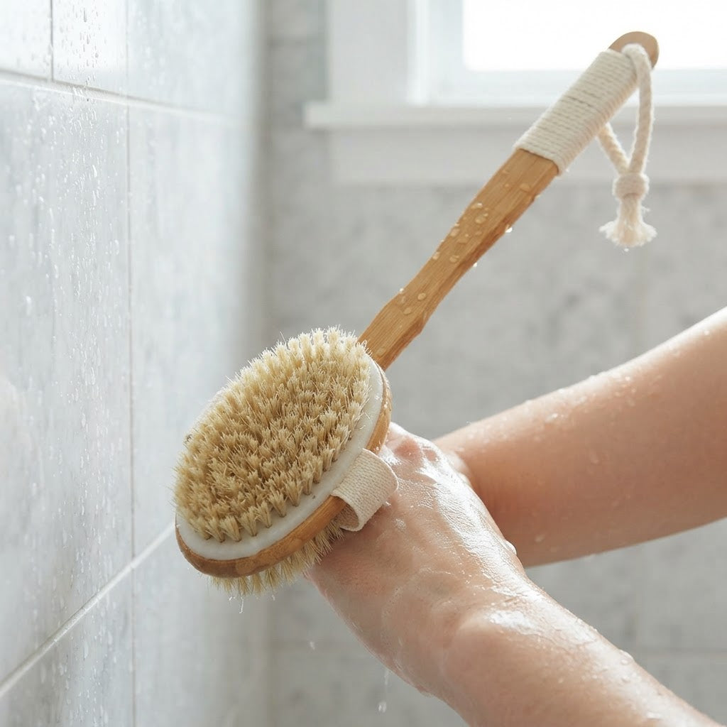 Bath Brush With Extended Wooden Handle For Deep Exfoliating Back Scrub - Image 1