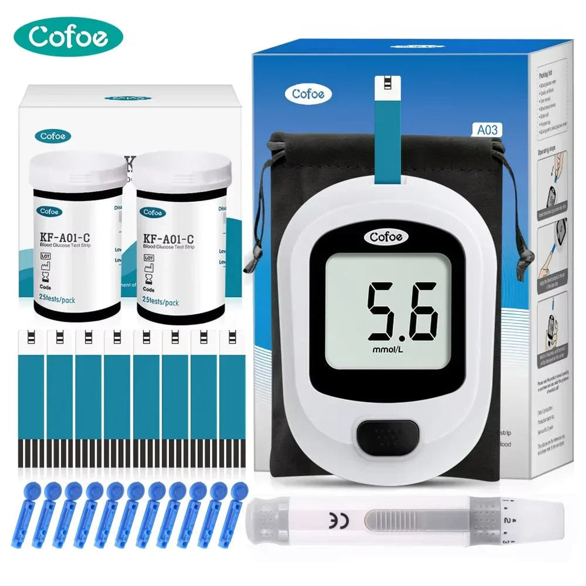 Blood Glucose Meter Kit with Test Strips and Lancets - Image 1