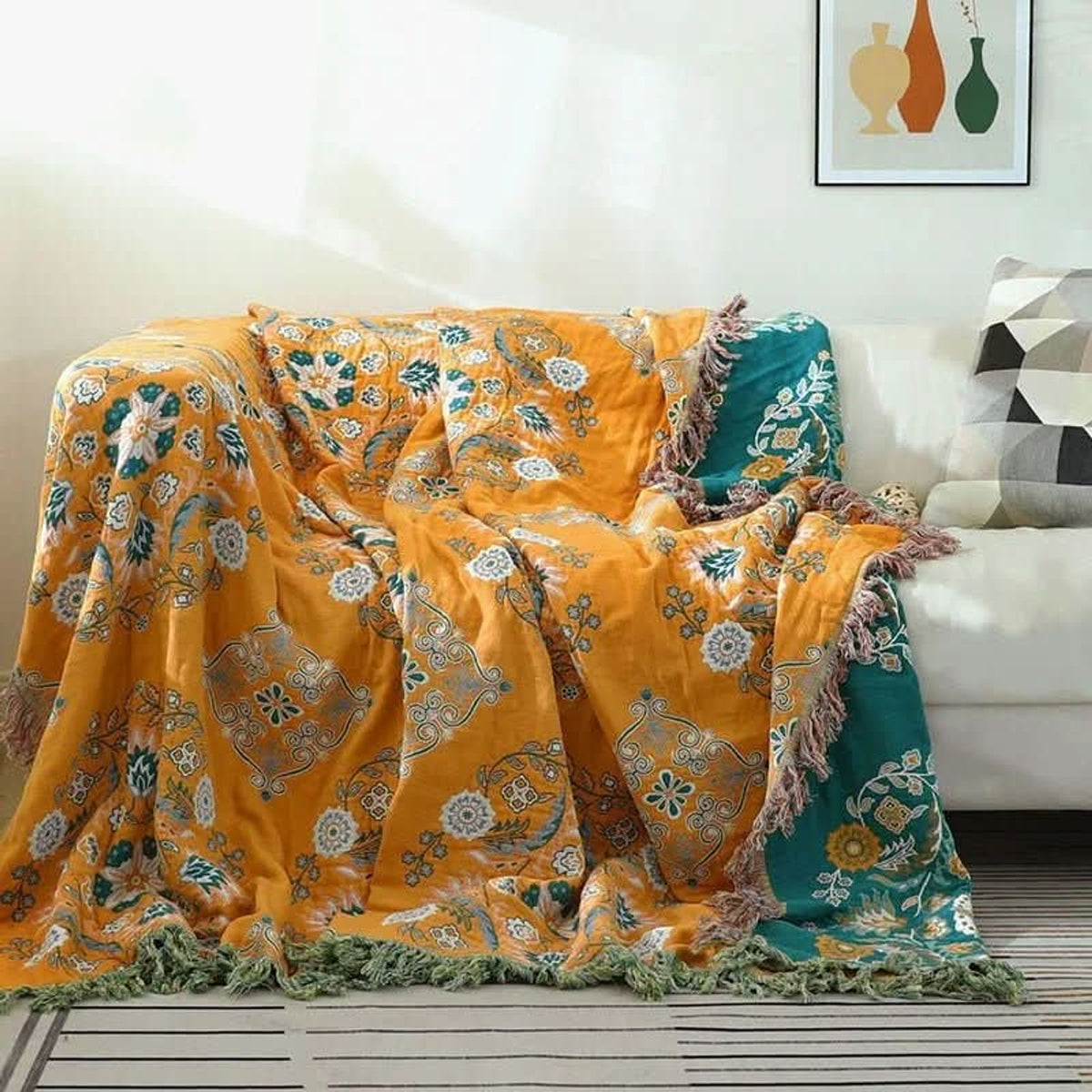 Boho Cotton Blanket For Cozy Sofa And Bedroom Décor - Image 2
