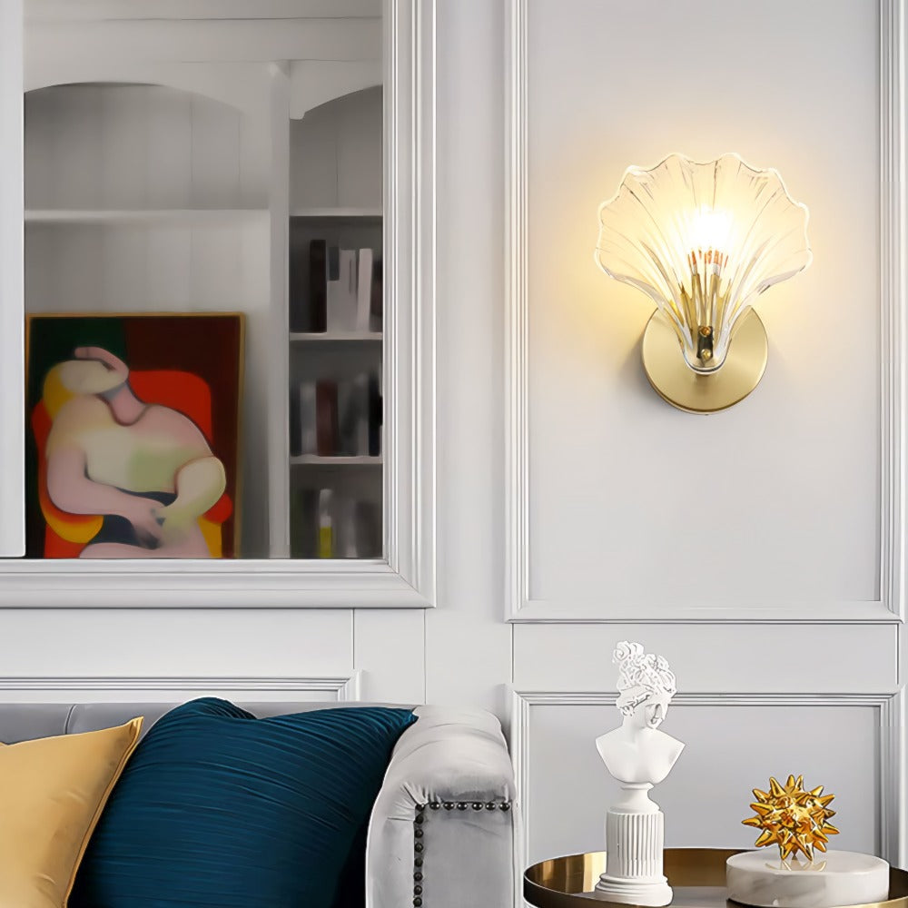 Art Deco Glass Seashell Wall Sconce in Brass