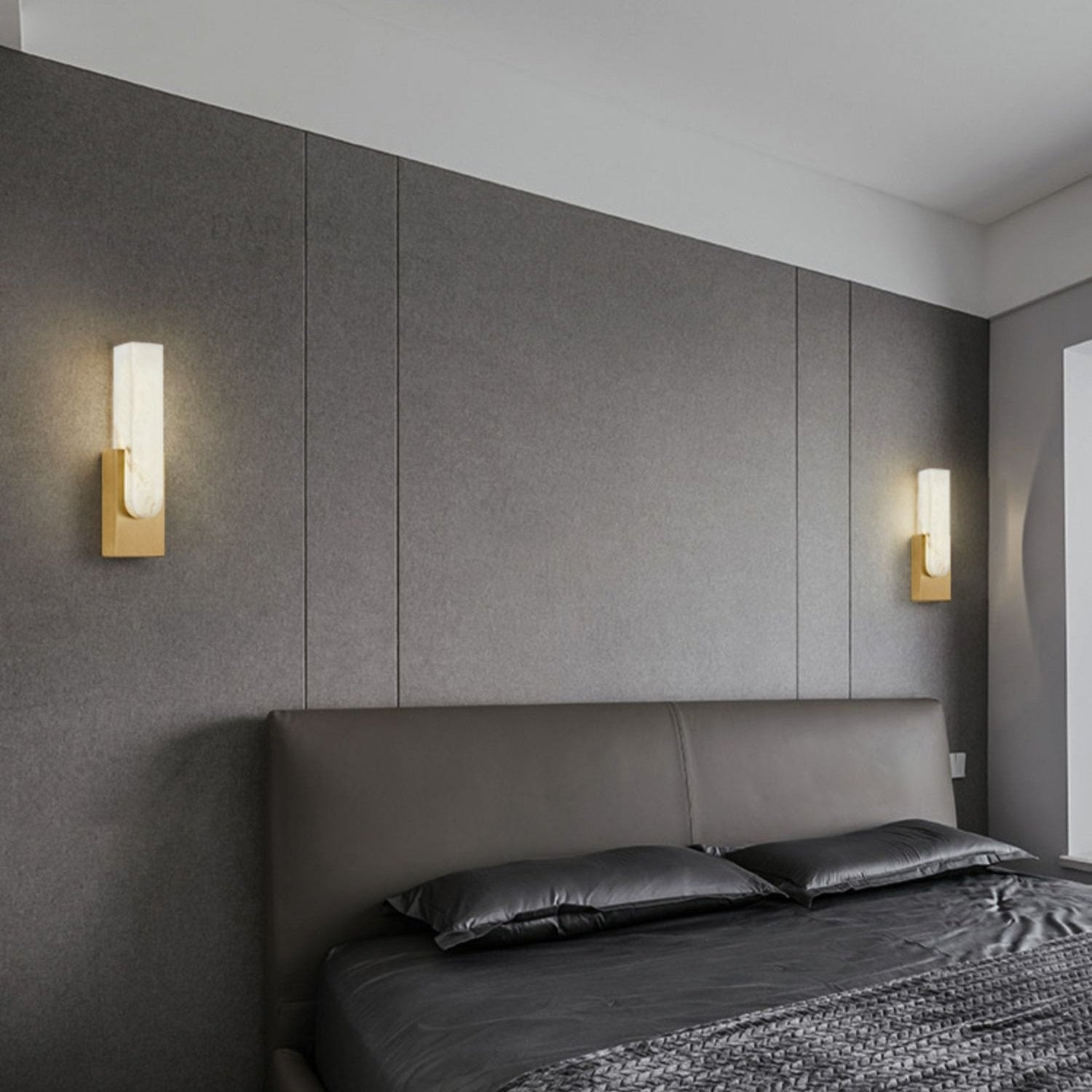 Modern Alabaster Wall Sconce with Brass Frame