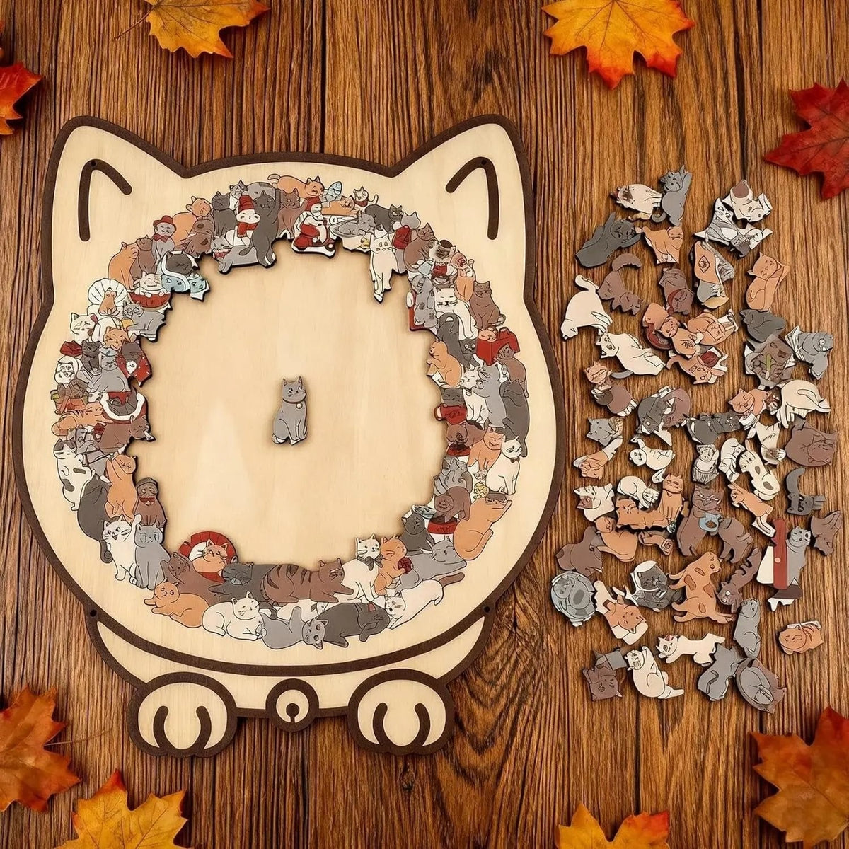 Cat Shaped Wooden Puzzle 135 Pieces Morandi Colors Calmpiece For Relaxation And Decor - Image 4