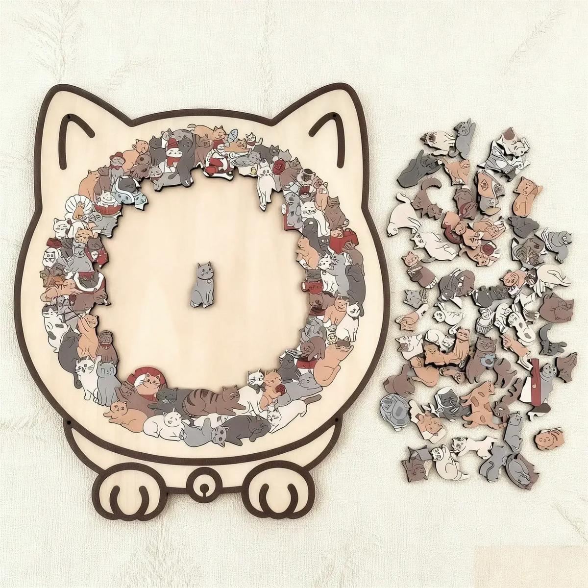 Cat Shaped Wooden Puzzle 135 Pieces Morandi Colors Calmpiece For Relaxation And Decor - Image 6