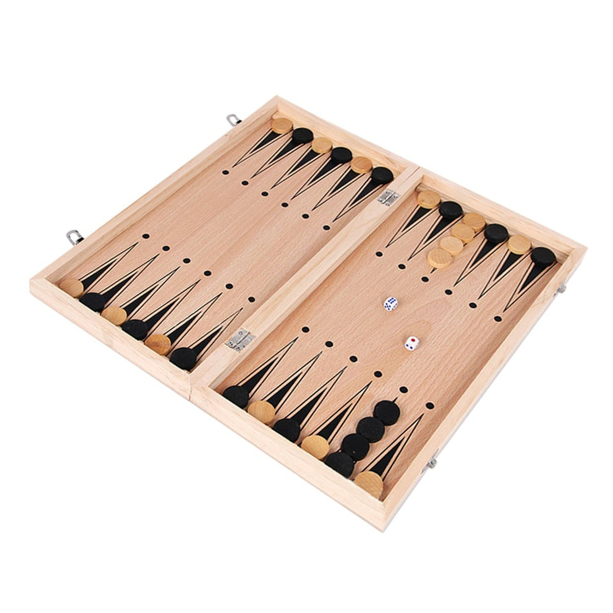 Christmas Travel Chess Set 3-in-1 Wooden Board Game With Backgammon Foldable Design - Image 6