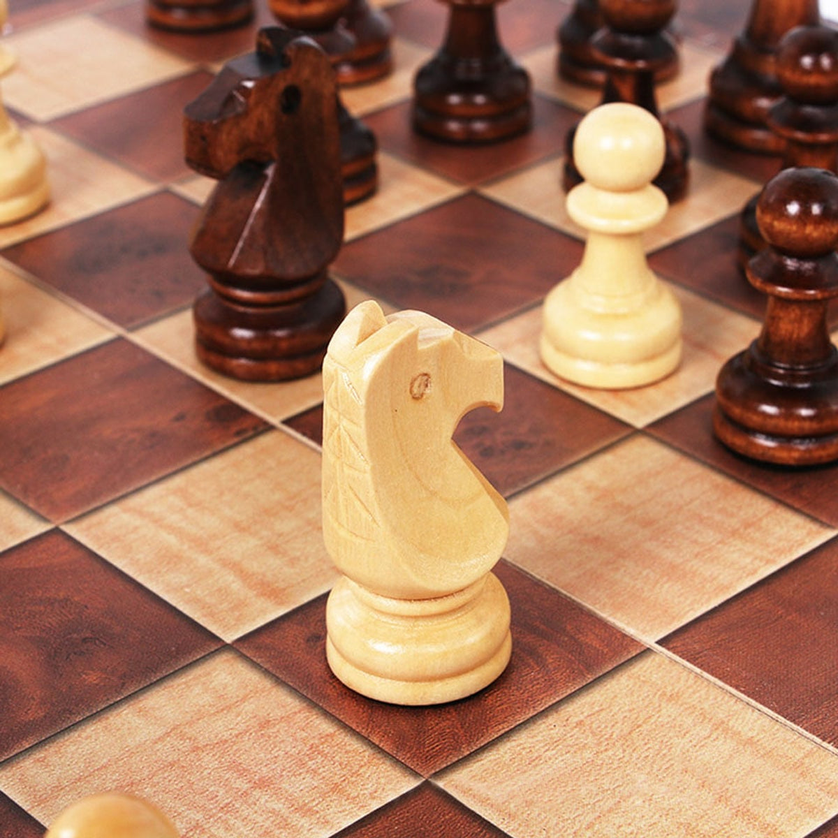 Christmas Travel Chess Set 3-in-1 Wooden Board Game With Backgammon Foldable Design - Image 7