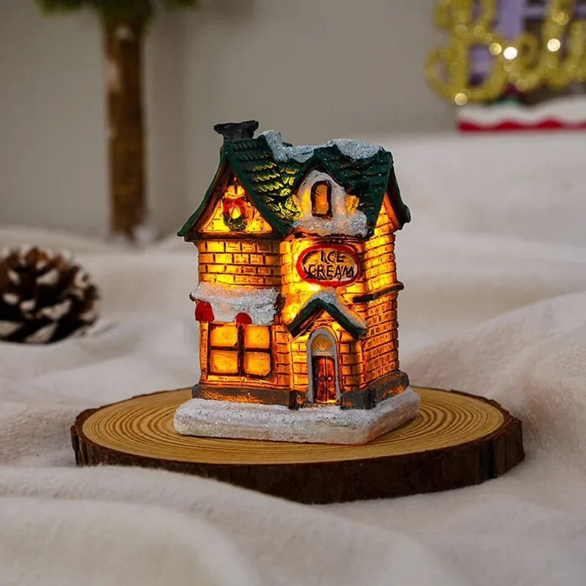 Christmas Village Decoration Set With 6 LED Light-Up Houses And Glitter Snow Details - Image 5