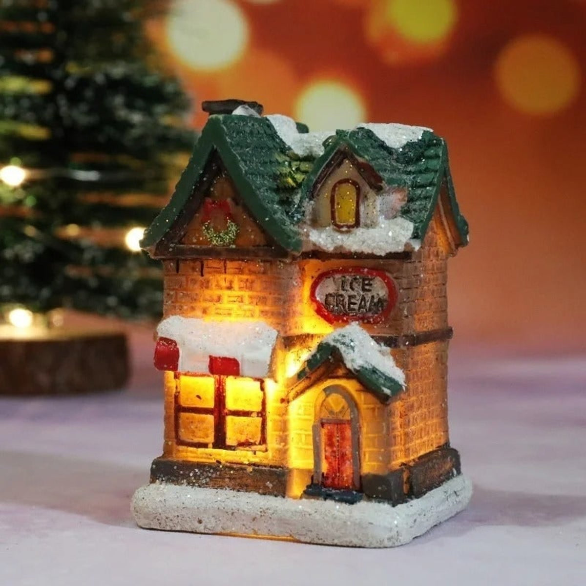 Christmas Village Decoration Set With 6 LED Light-Up Houses And Glitter Snow Details - Image 8