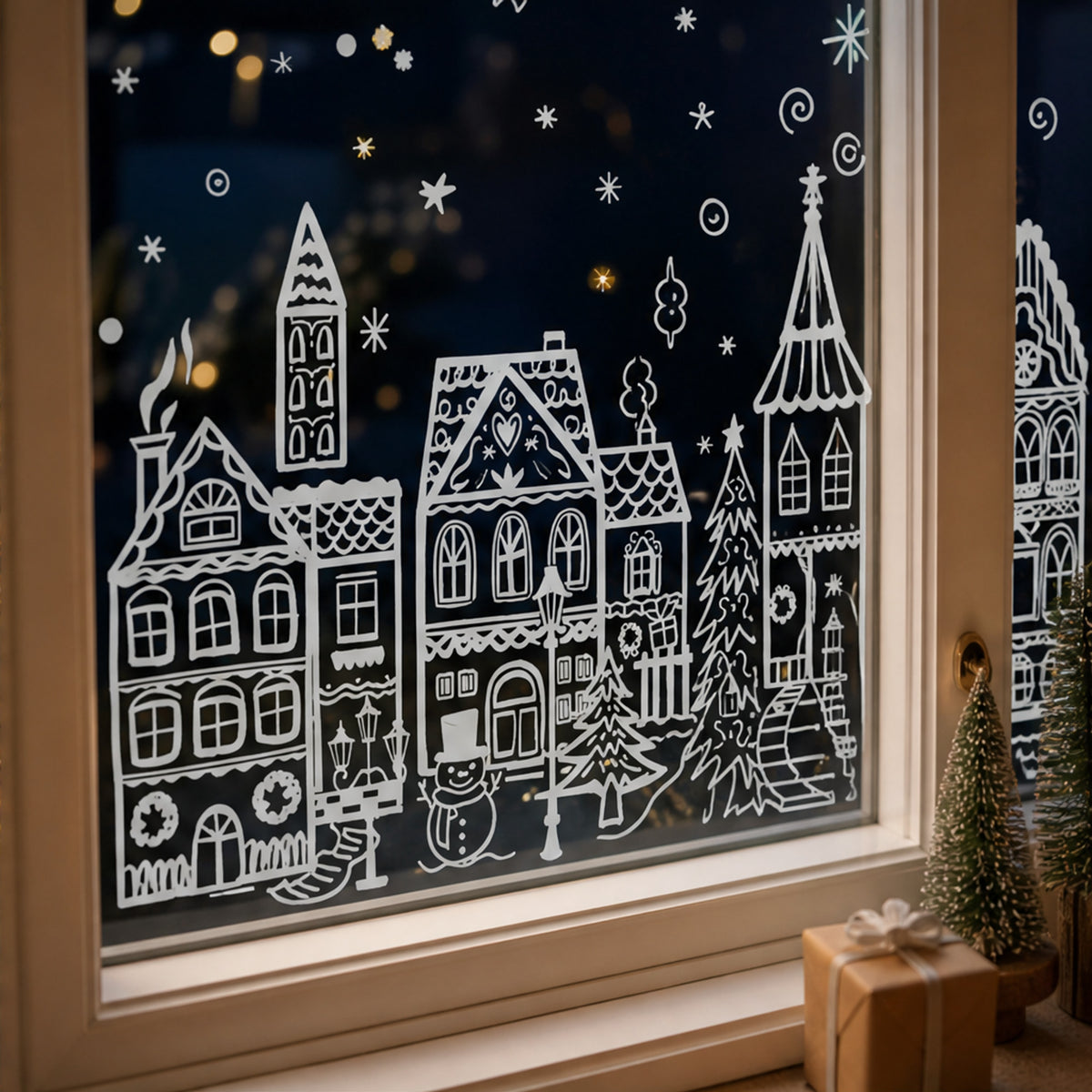 Christmas Window Sticker Set 78-Piece Static Cling Village Scene For Glass No Residue - Image 6