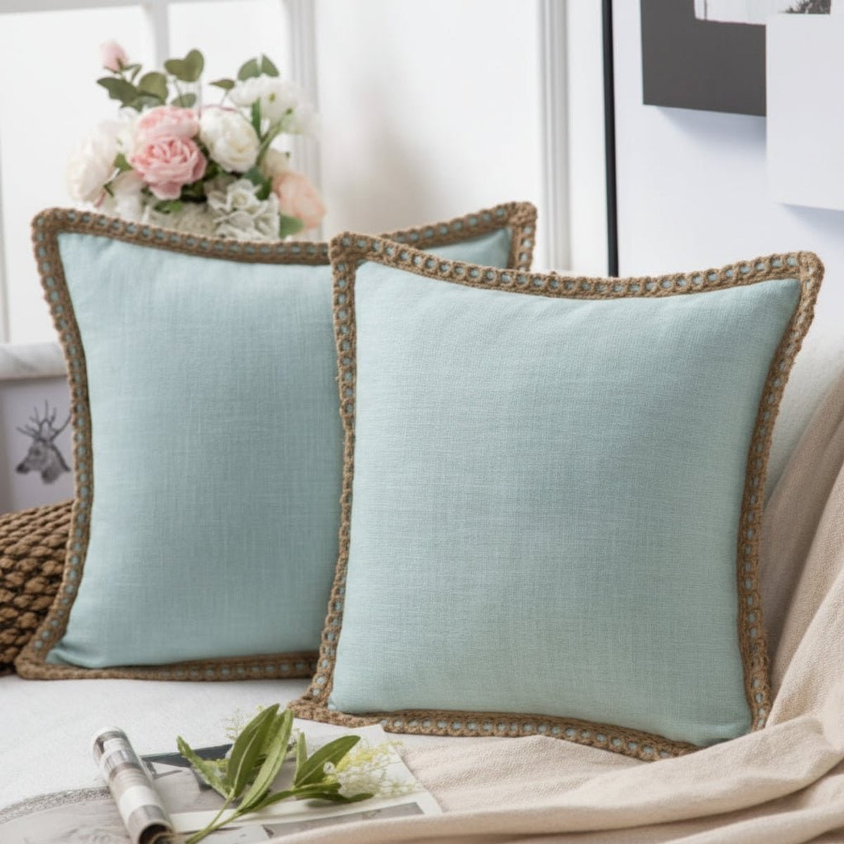 Crocheted Border Square Decorative Cushion With Vibrant French Style - Image 1