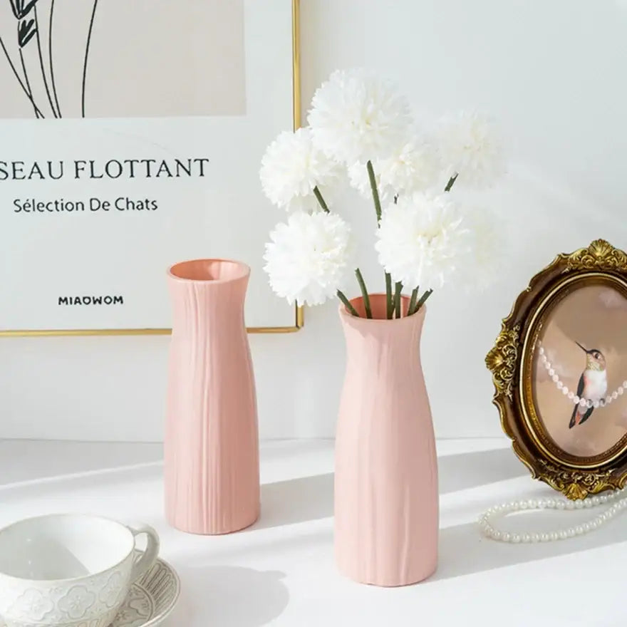 Ribbed Plastic Vase with Ceramic Look Finish