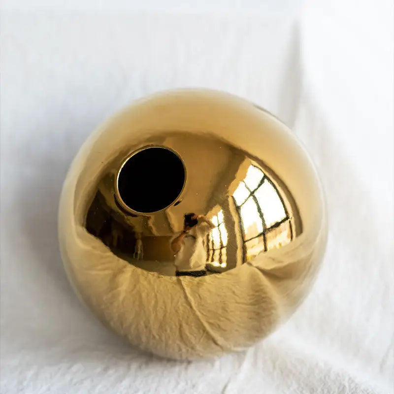 Gold Ceramic Sphere Vase with Glossy Finish