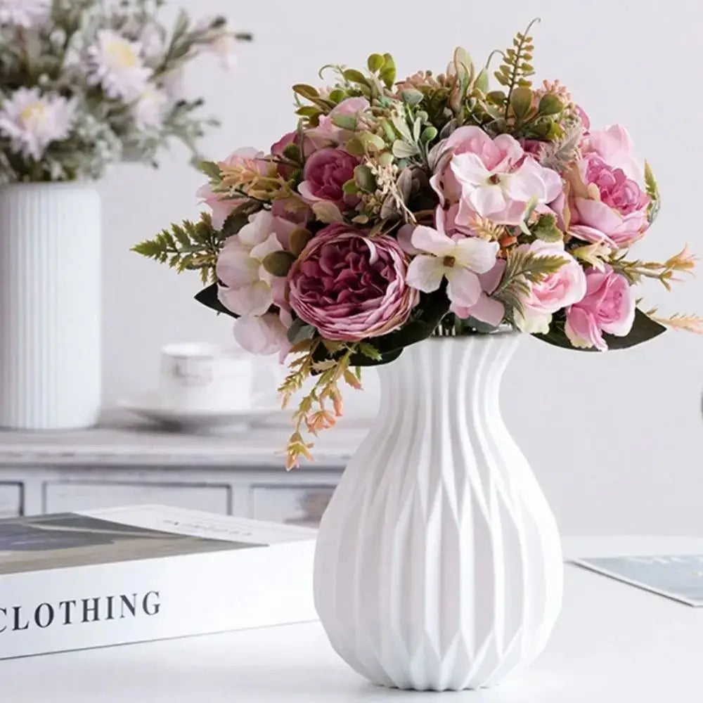 Textured Ribbed Vase with Curved Silhouette