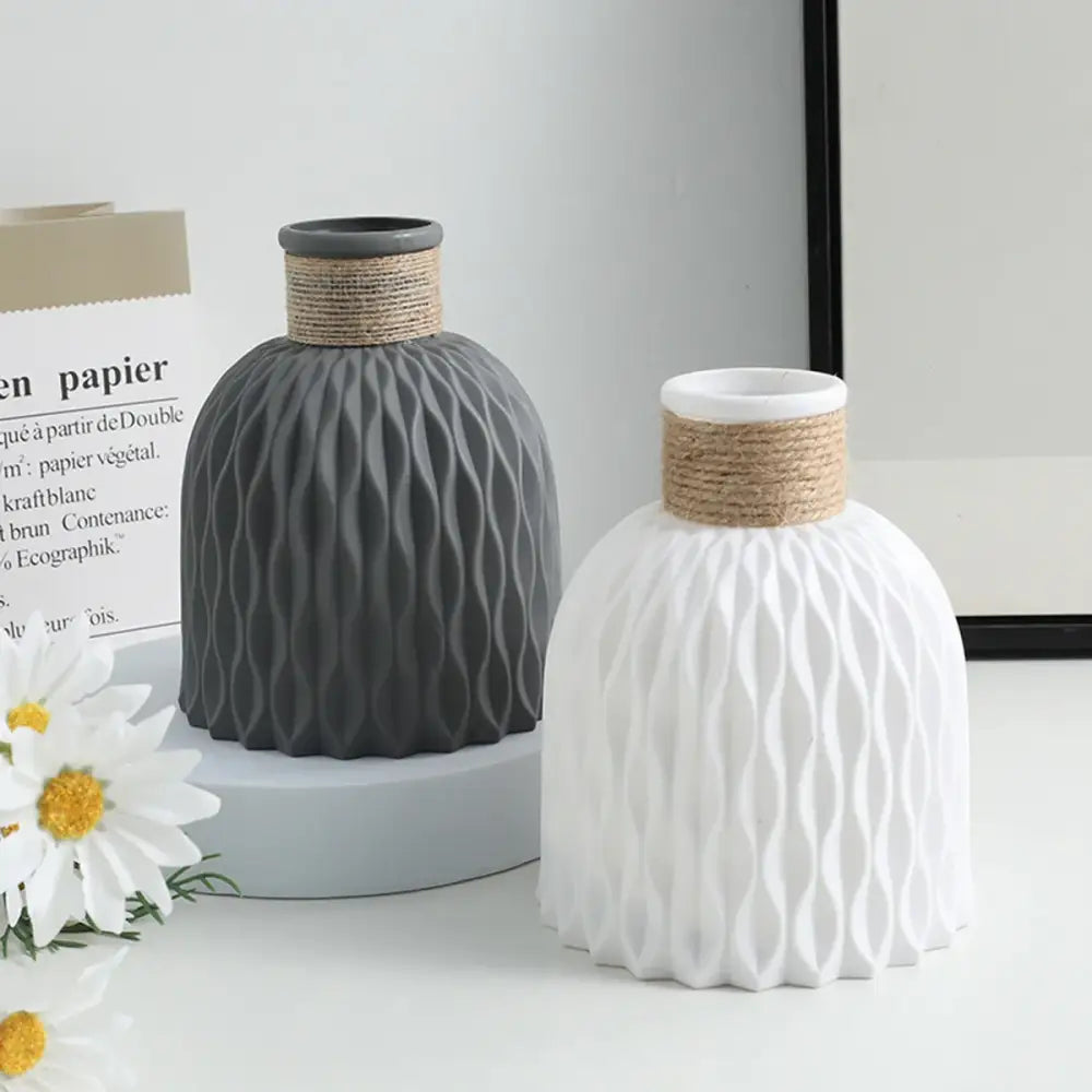 Textured Nordic Vase with Rope Wrapped Neck