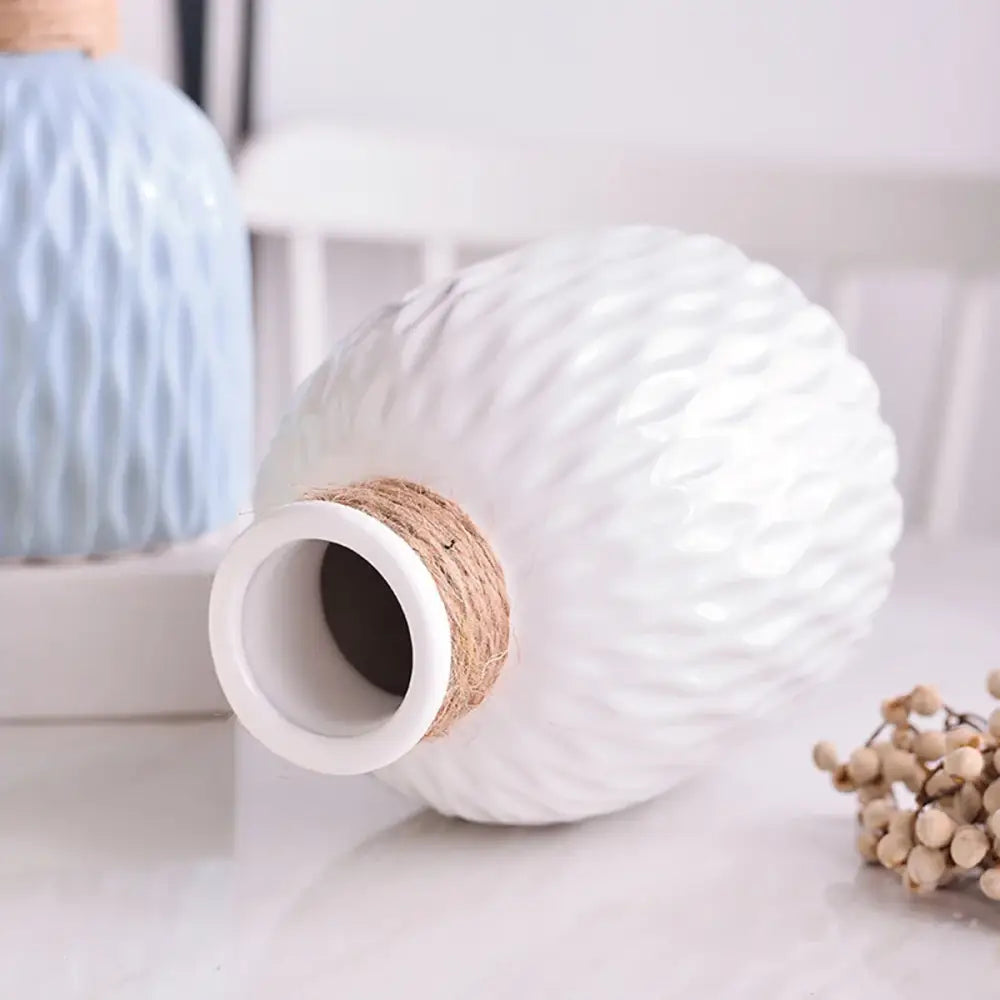 Textured Nordic Vase with Rope Wrapped Neck