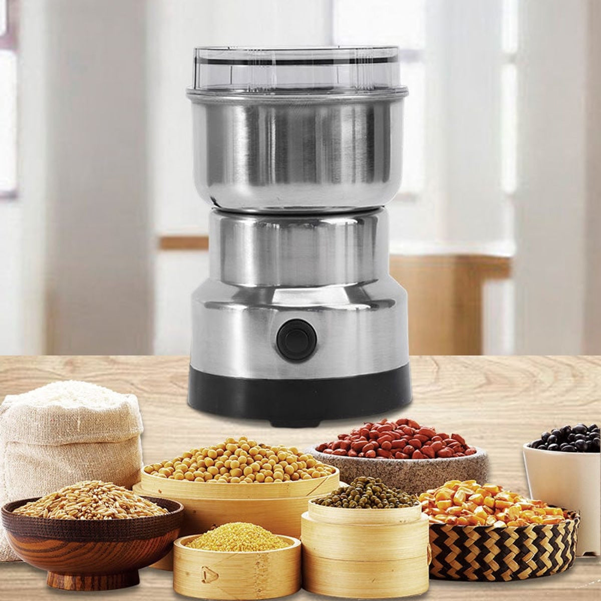 Electric Food Grinder For Coffee Beans Spices And Herbs 300 Ml Stainless Steel Mill - Image 1