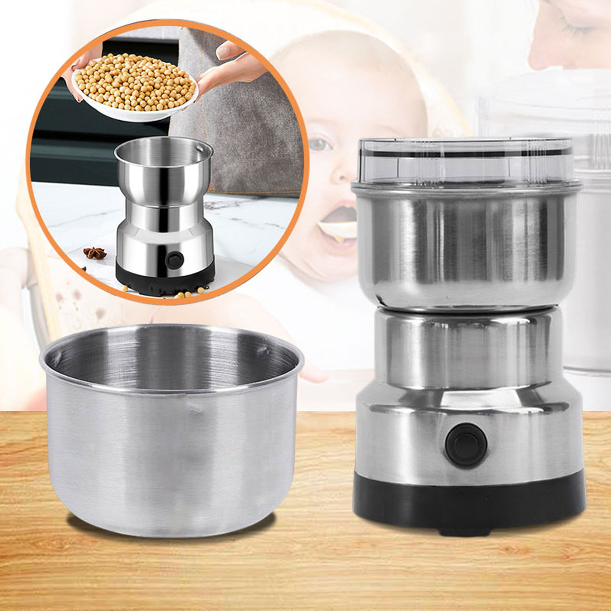 Electric Food Grinder For Coffee Beans Spices And Herbs 300 Ml Stainless Steel Mill - Image 5