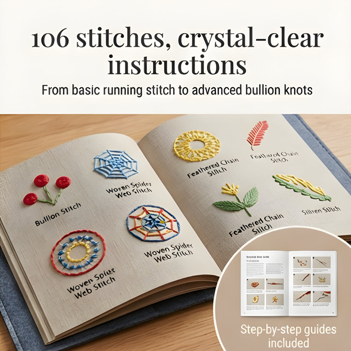 Embroidery Book Set With 106 Stitches For Removable Linen Practice Pages - Image 8