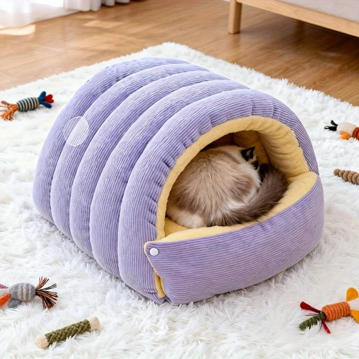 Enclosed Cat Bed For Security And Warmth Cozy Cave With Soft Fleece Lining - Image 2