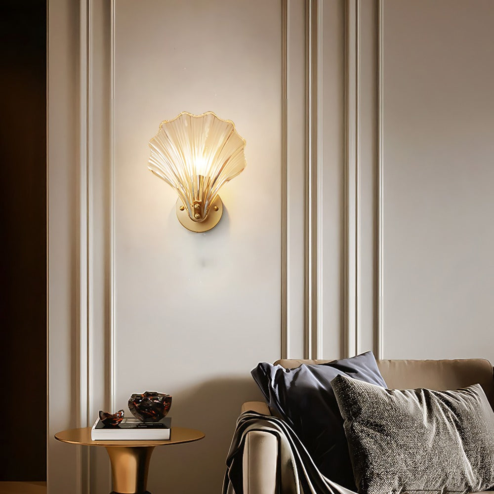 Art Deco Glass Seashell Wall Sconce in Brass