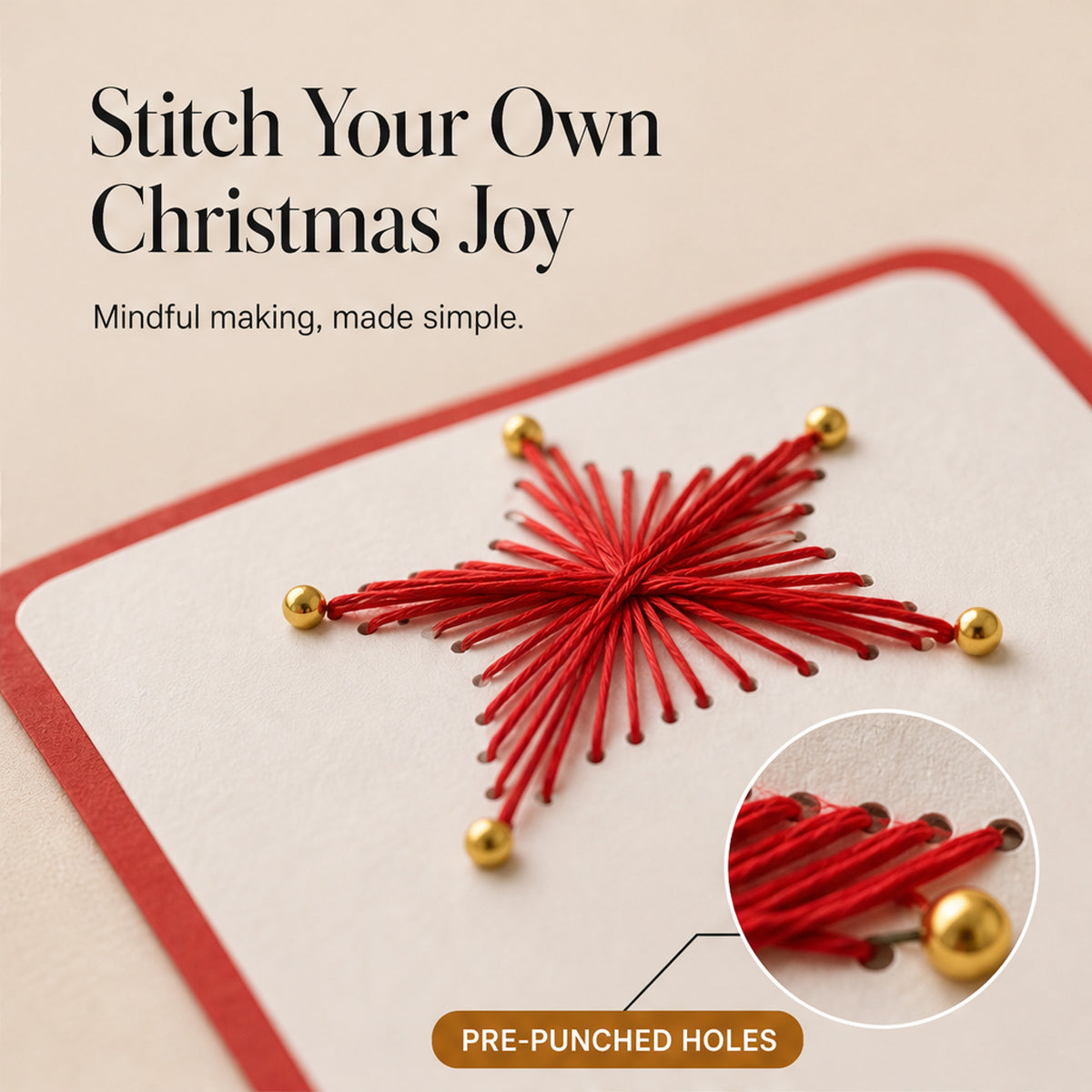 Fernstitch Christmas Embroidery Card Kit With Pre-Punched Holes For Beginners - Image 1