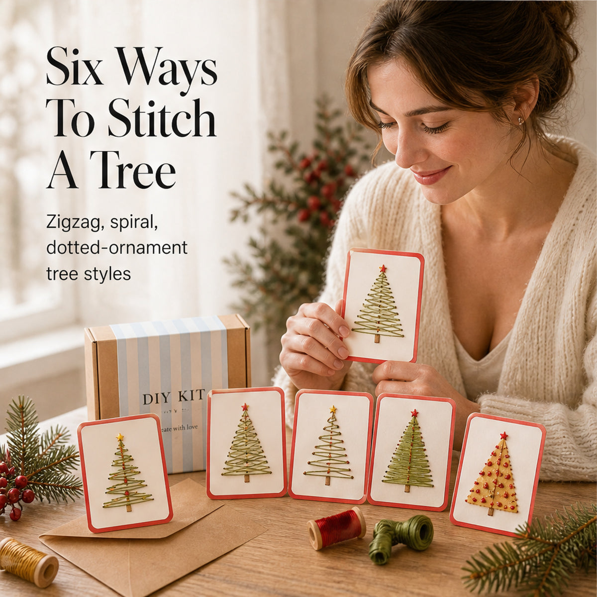 Fernstitch Christmas Embroidery Card Kit With Pre-Punched Holes For Beginners - Image 4